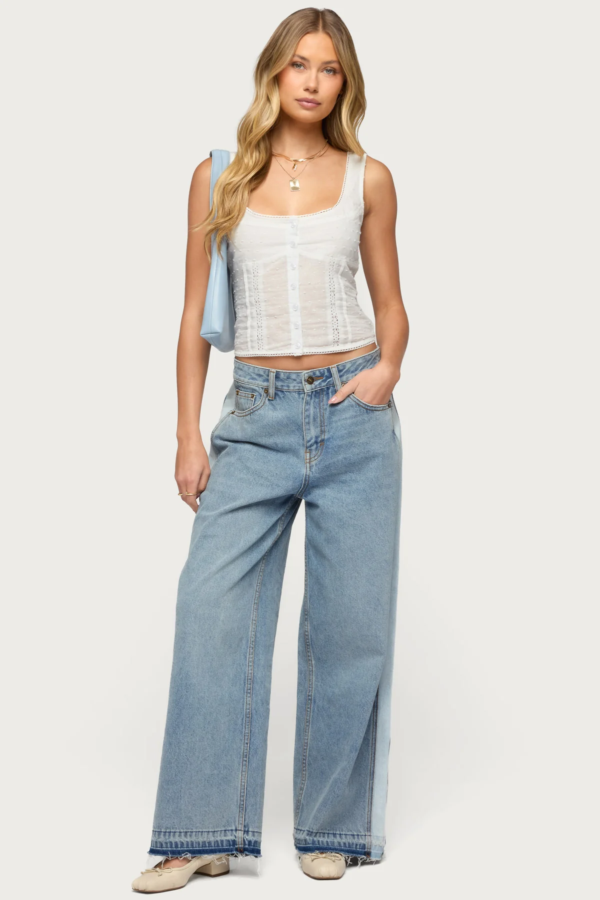 Embroidered Cotton Button Up Top