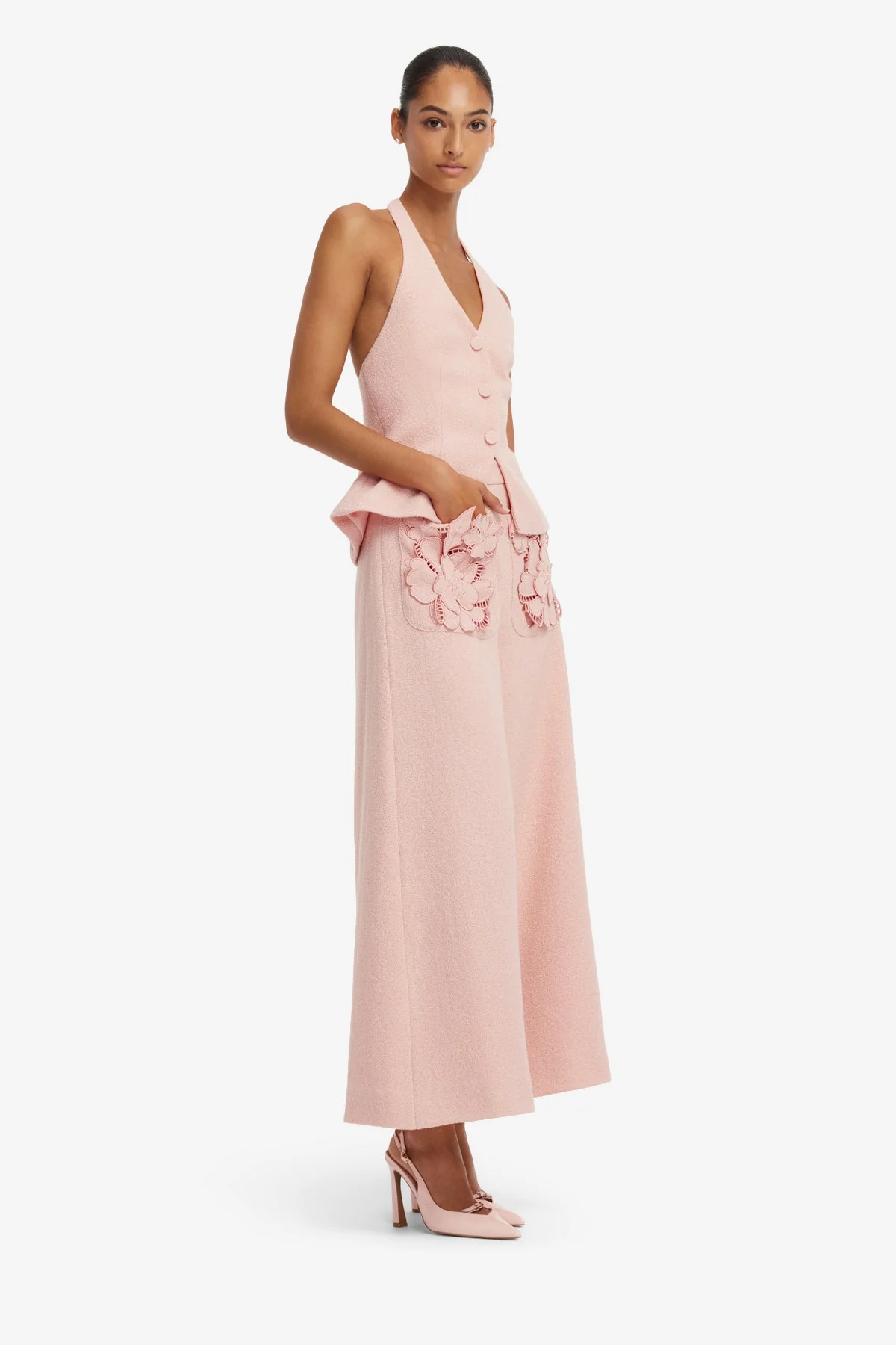 Millie Tweed Halterneck Top - Dusty Pink