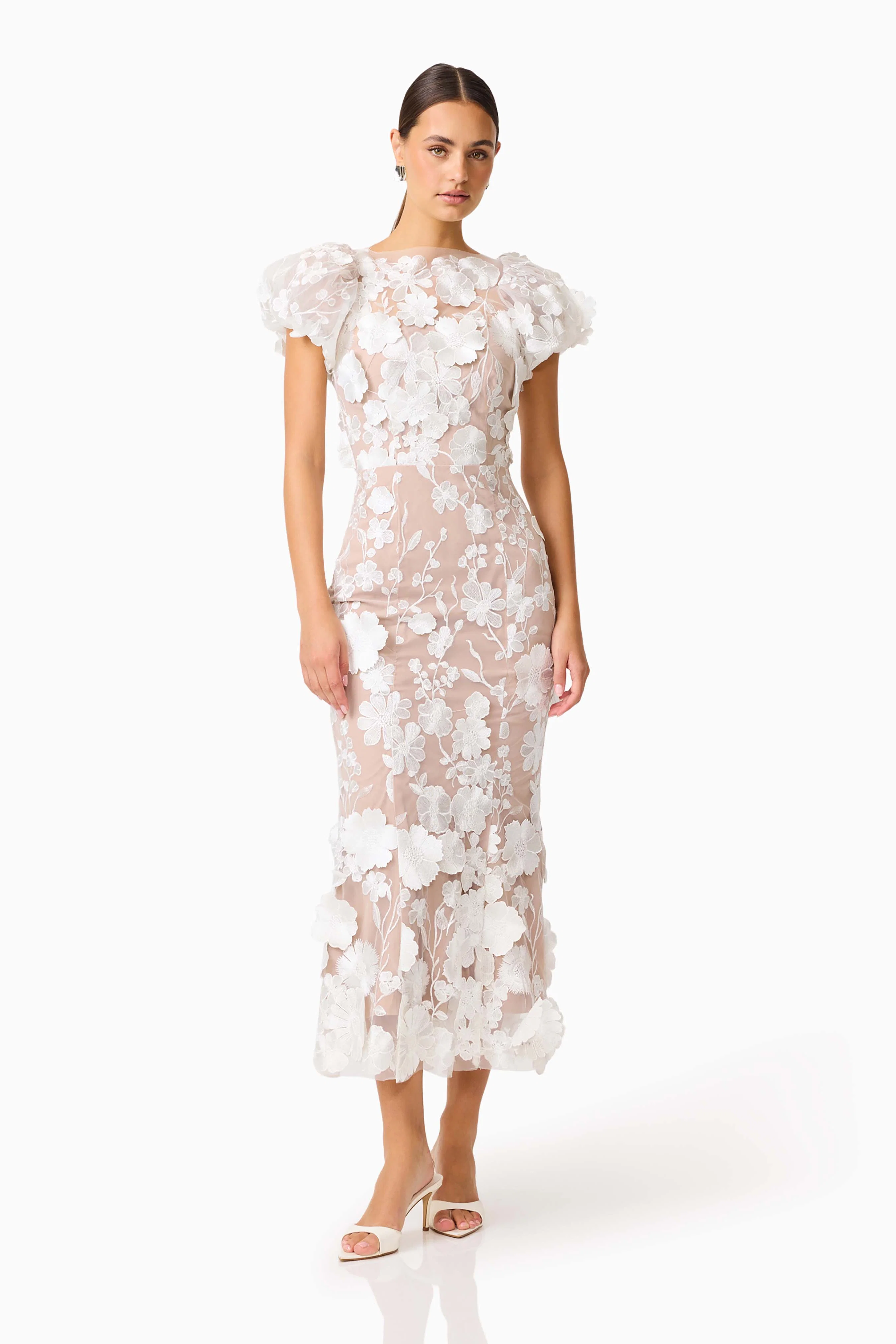 Astraea 3D Lace Maxi Dress In White