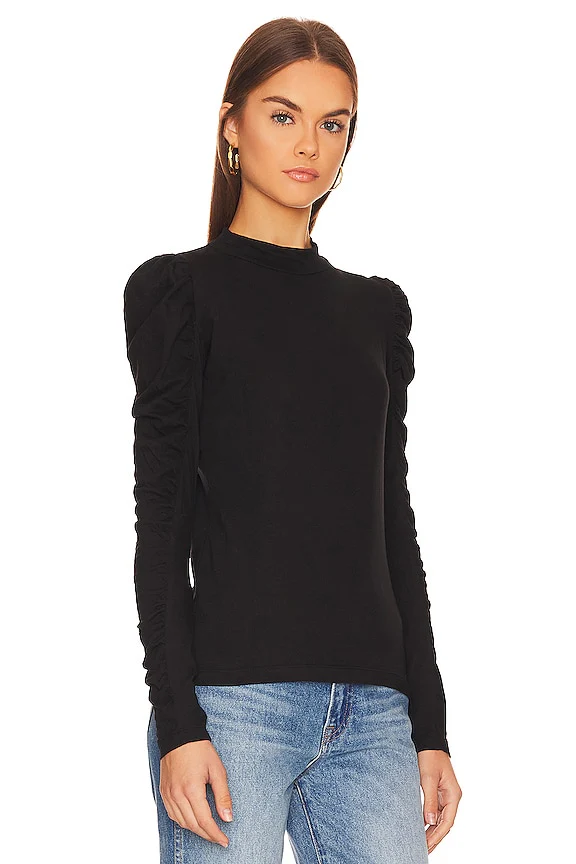 Shirred Sleeve Turtleneck Top