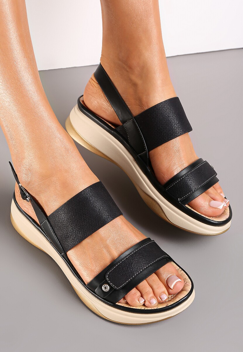 Czarne Sandały na Grubej Podeszwie Tamila