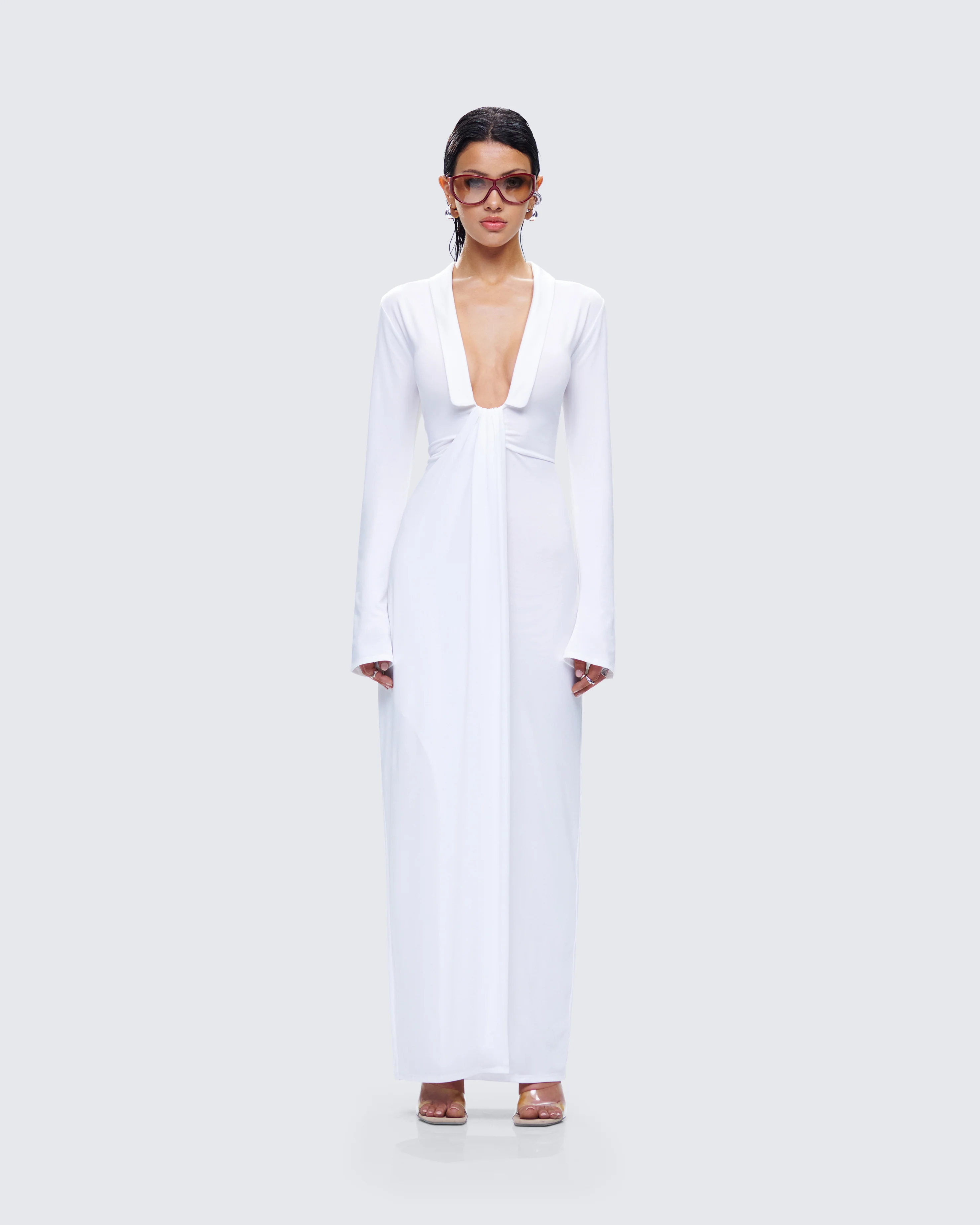 Zaida White Plunge Maxi Dress