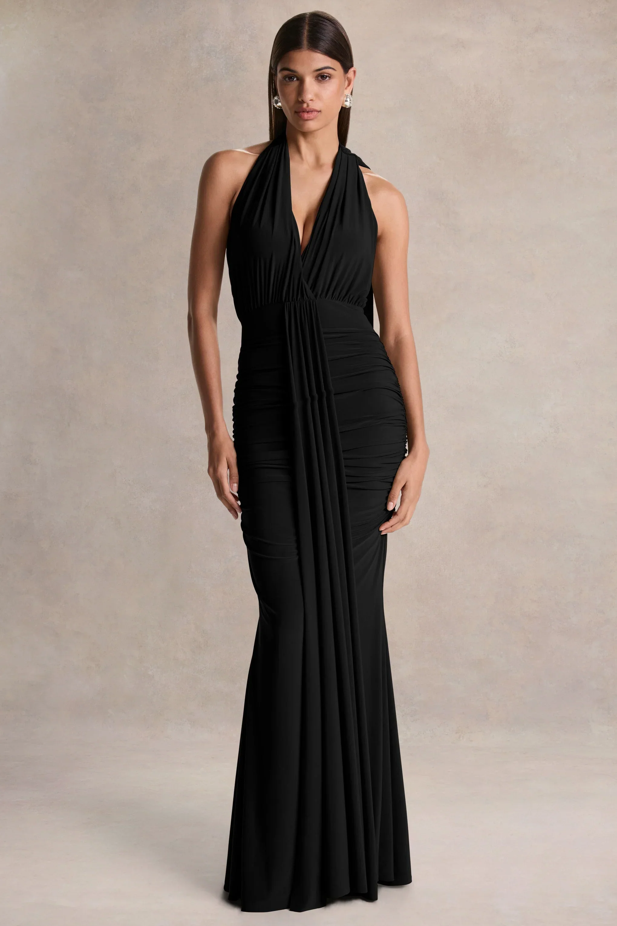 Roselani | Black Halter-Neck Maxi Dress With Open-Back