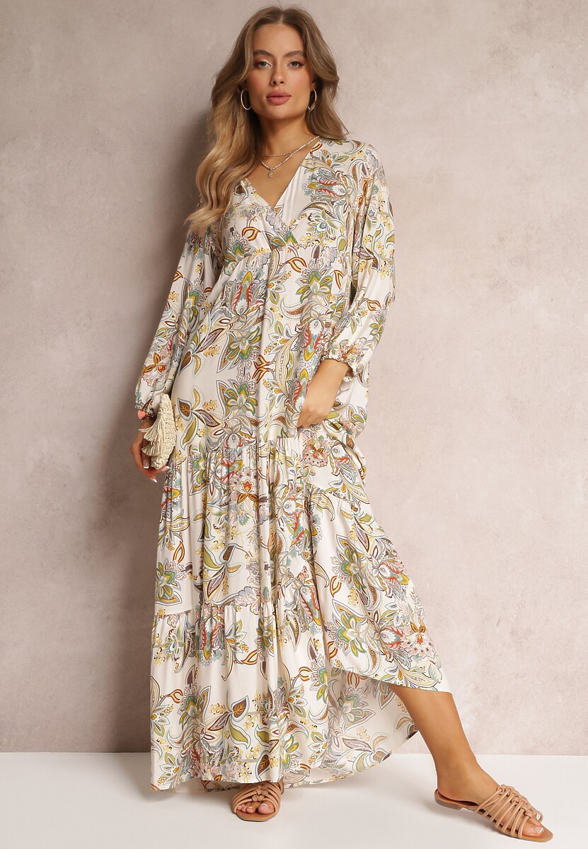 Granatowa Sukienka Oversize w Kwiaty Iophne