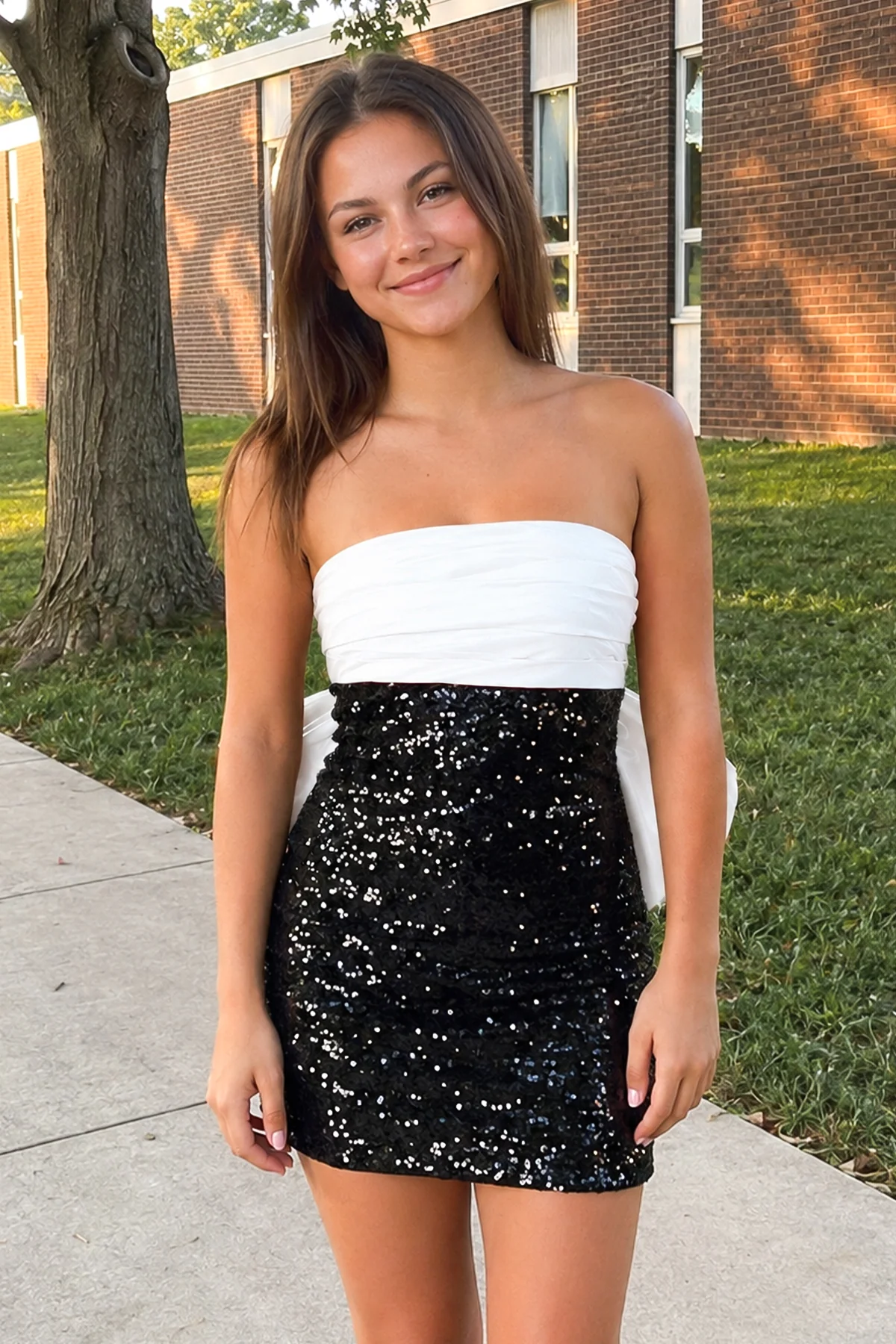 Sheath Strapless Sequined Fuchsia Black Bow Mini Party Dresses