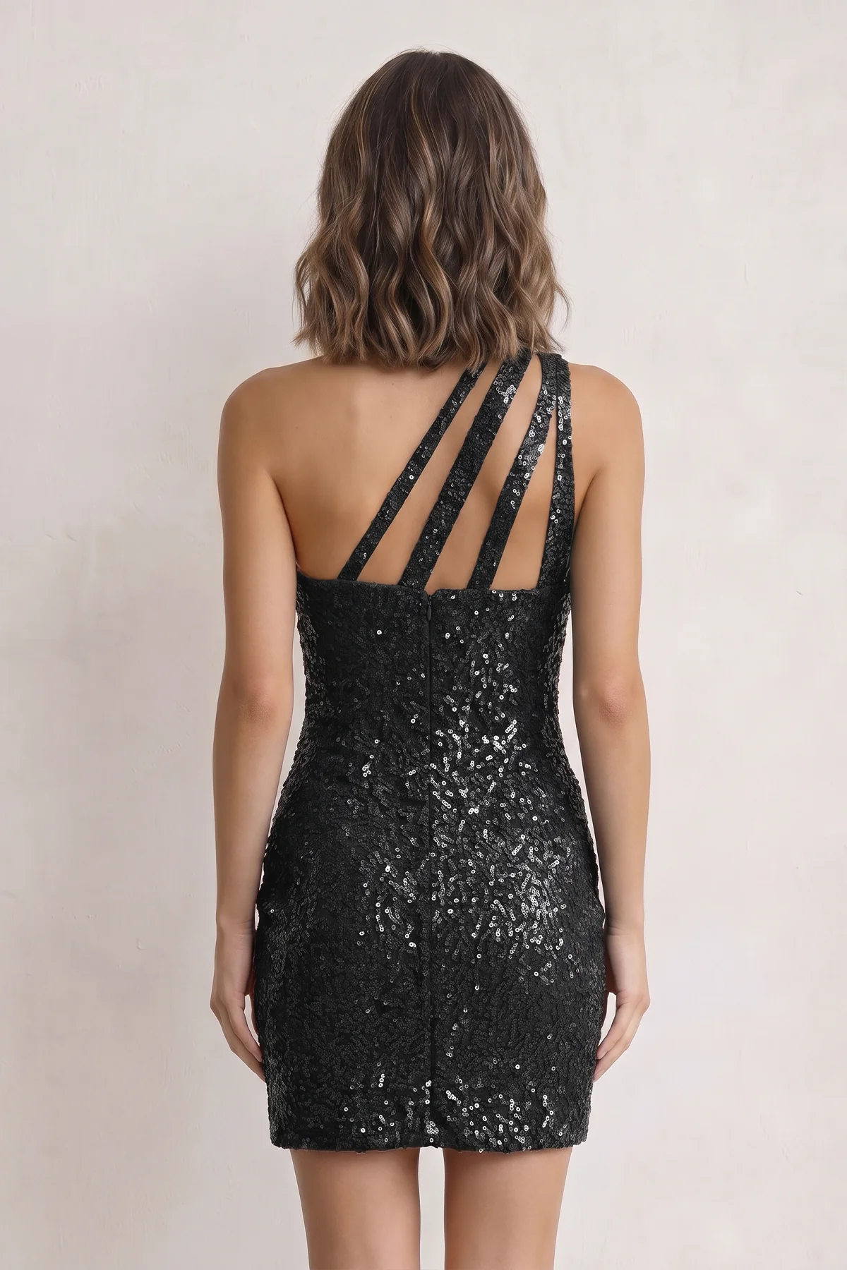 Hot Pink Sheath One Shoulder Sequins Mini Party Dresses