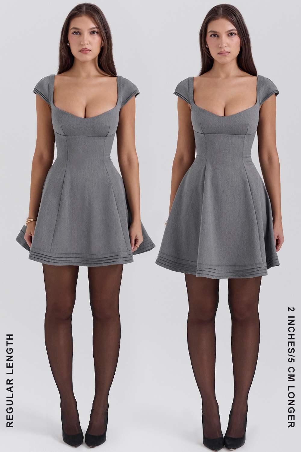 French Grey Fitted Mini Dress With Voluminous Skirt