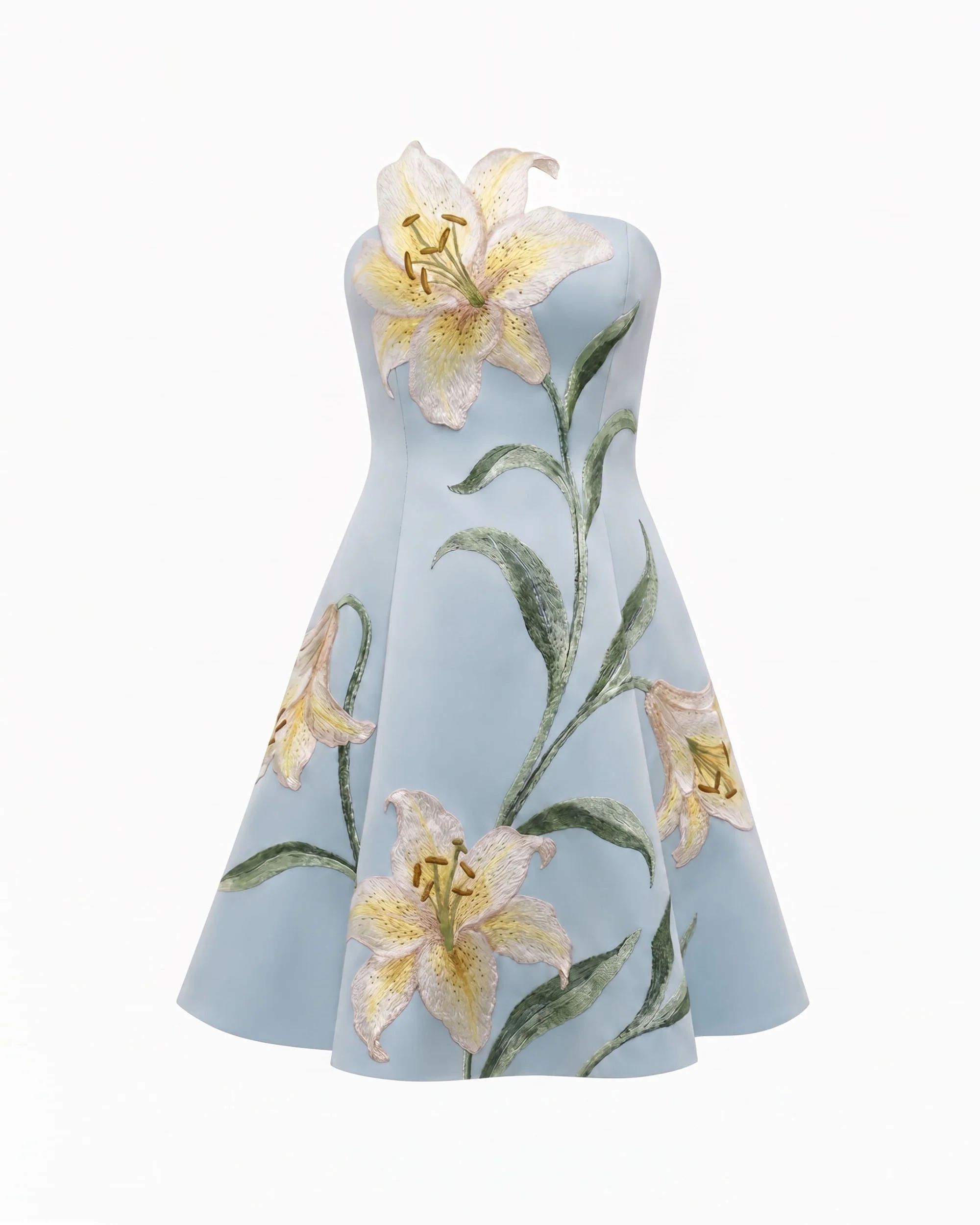 Lily Floral Print Strapless A-Line Mini Dress - Light Blue