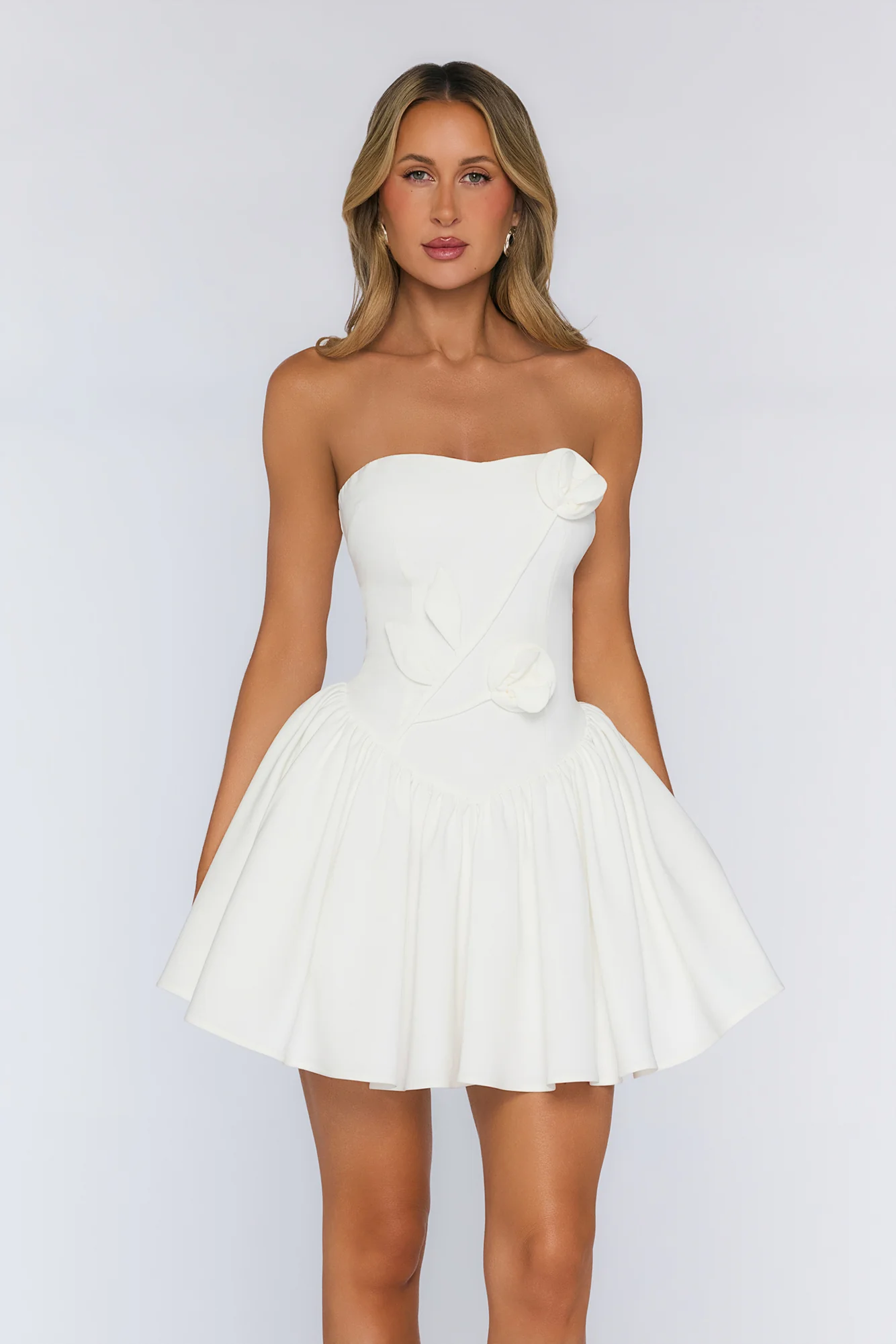 Mysterious Rose Strapless Mini Dress White - luluinthesky