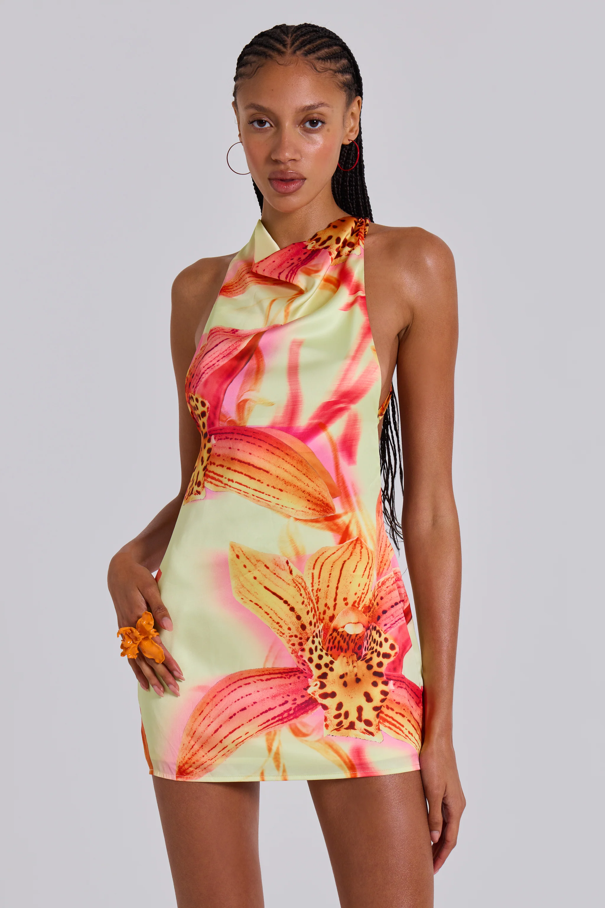 Lucia Backless Mini Dress With Flower Detail - luluinthesky