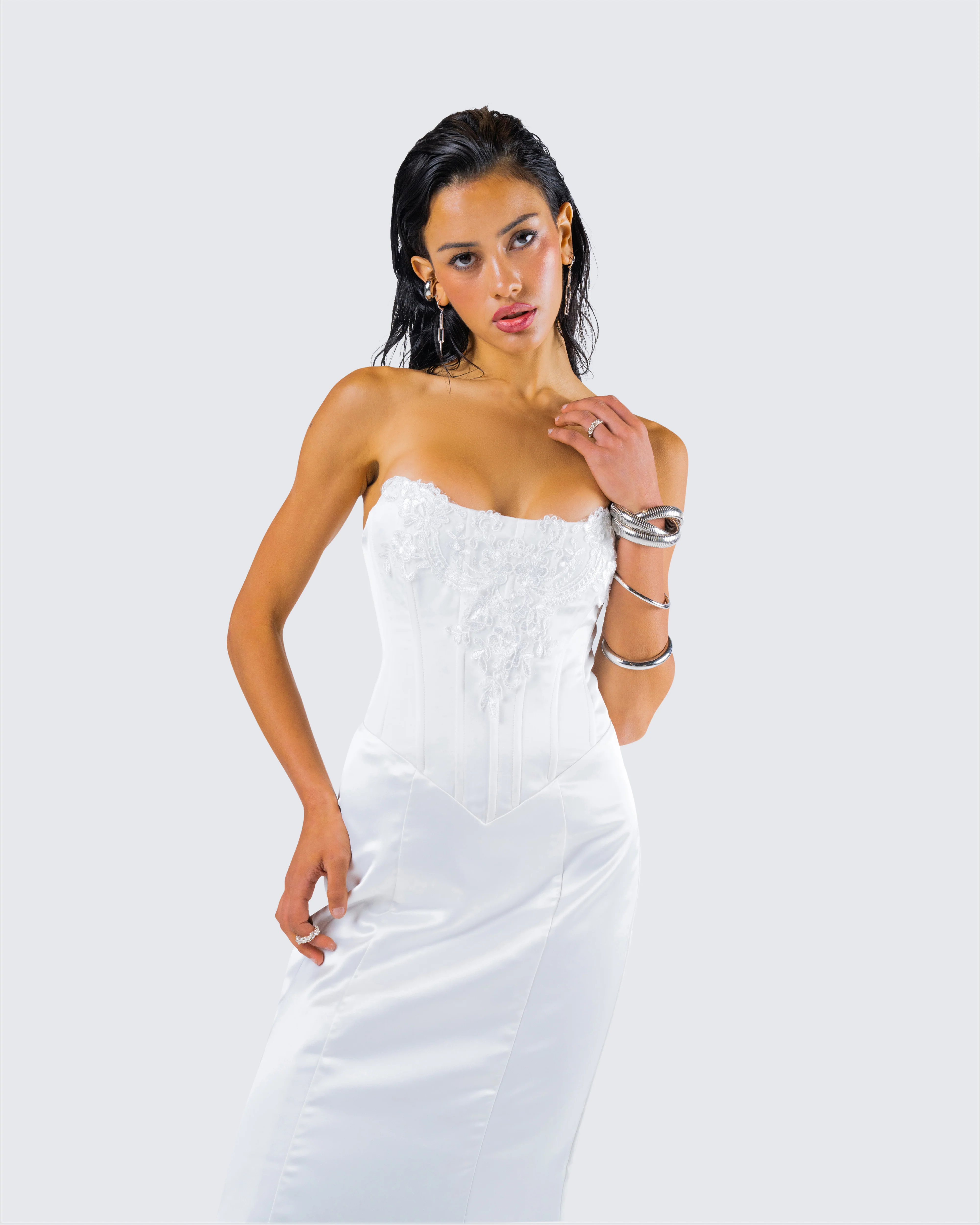 Katana White Lace Applique Gown
