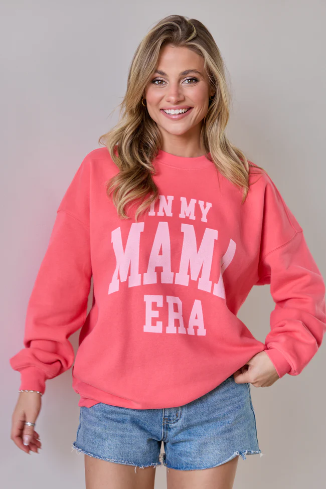 In My Mama Era Light Red Graphic Sweatshirt