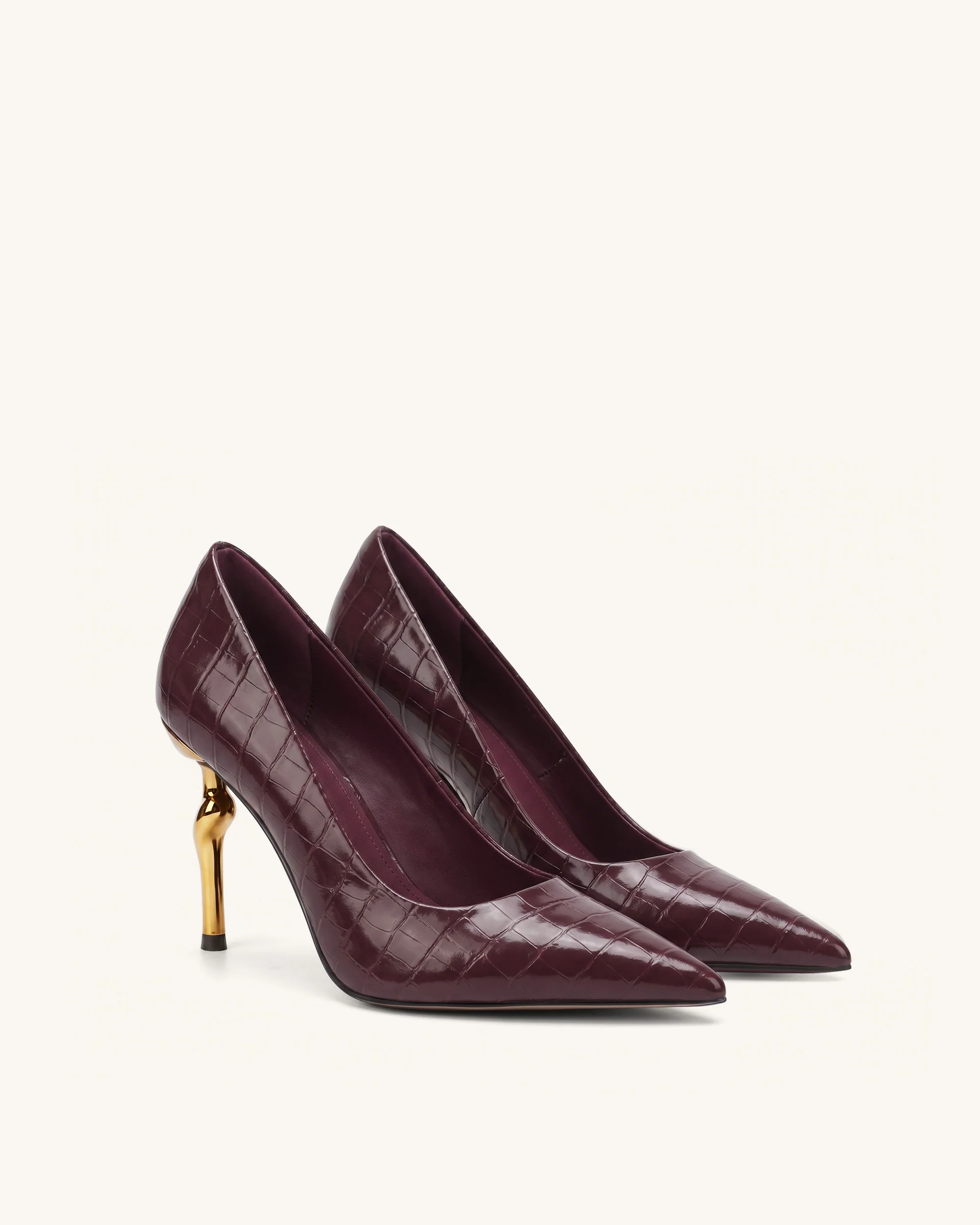 Hazel Croc-Embossed Heels - Burgundy