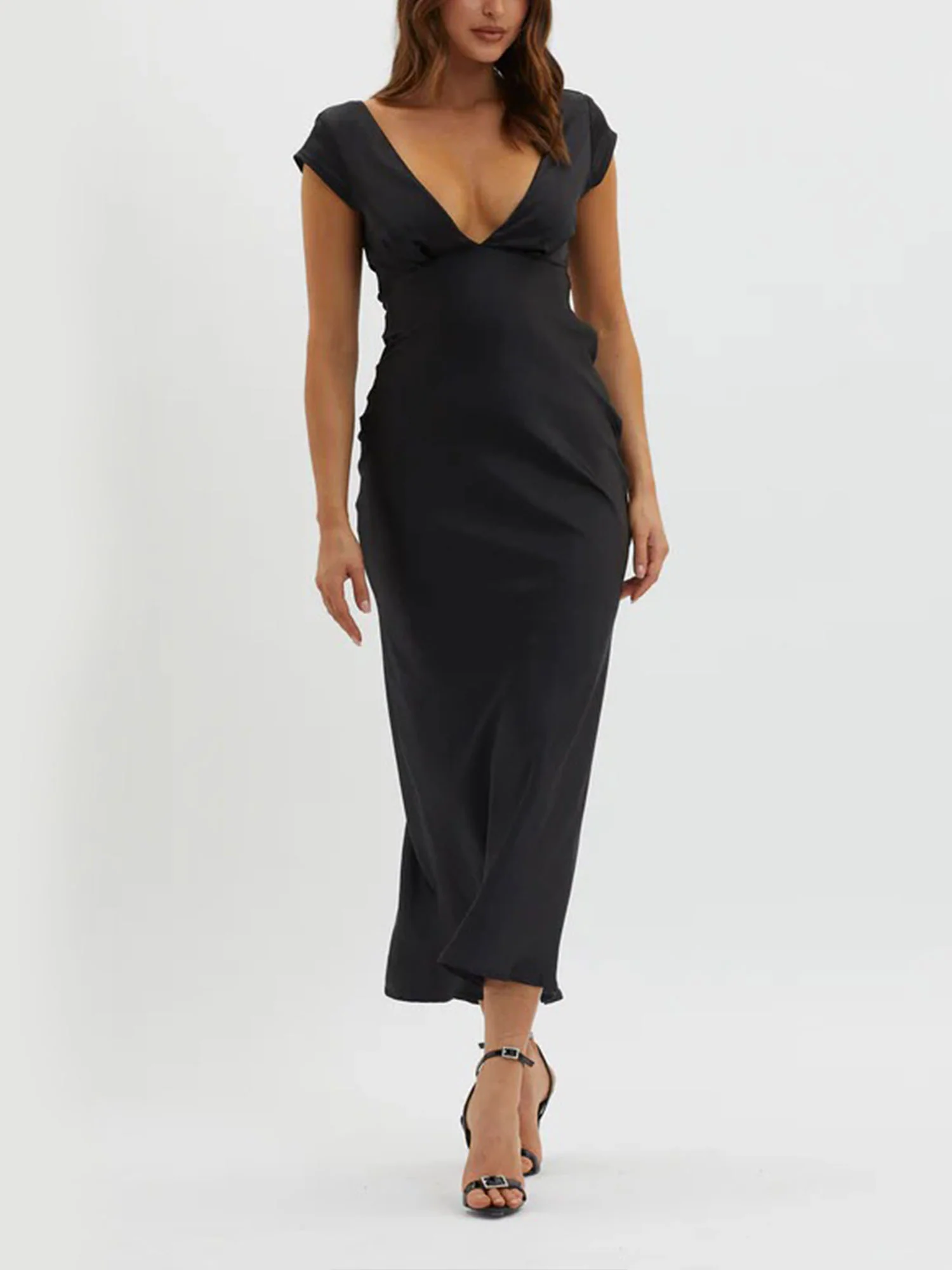 Black Plunge Neck Maxi Dress
