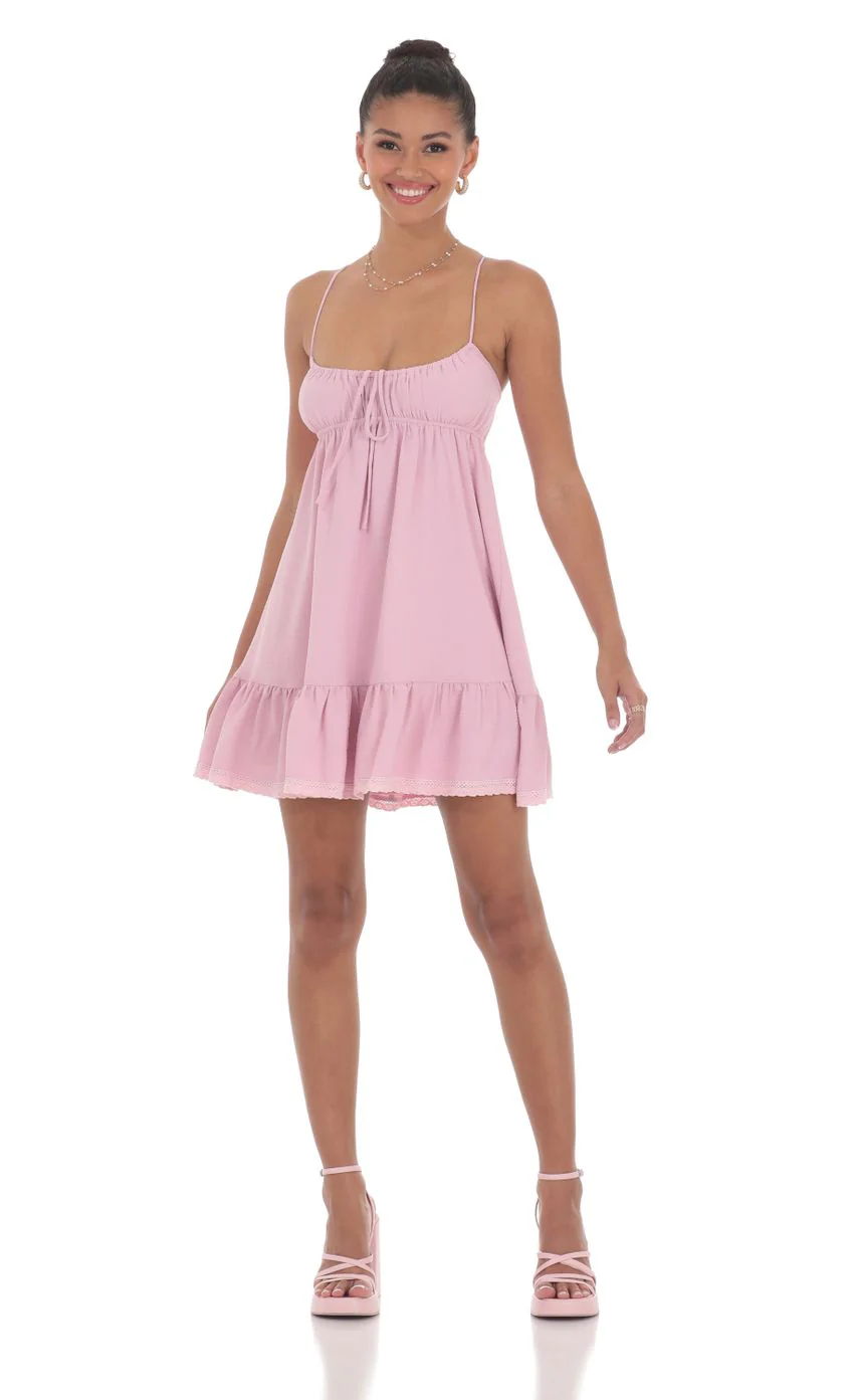 Front Tie Babydoll Dress in Pink - luluinthesky