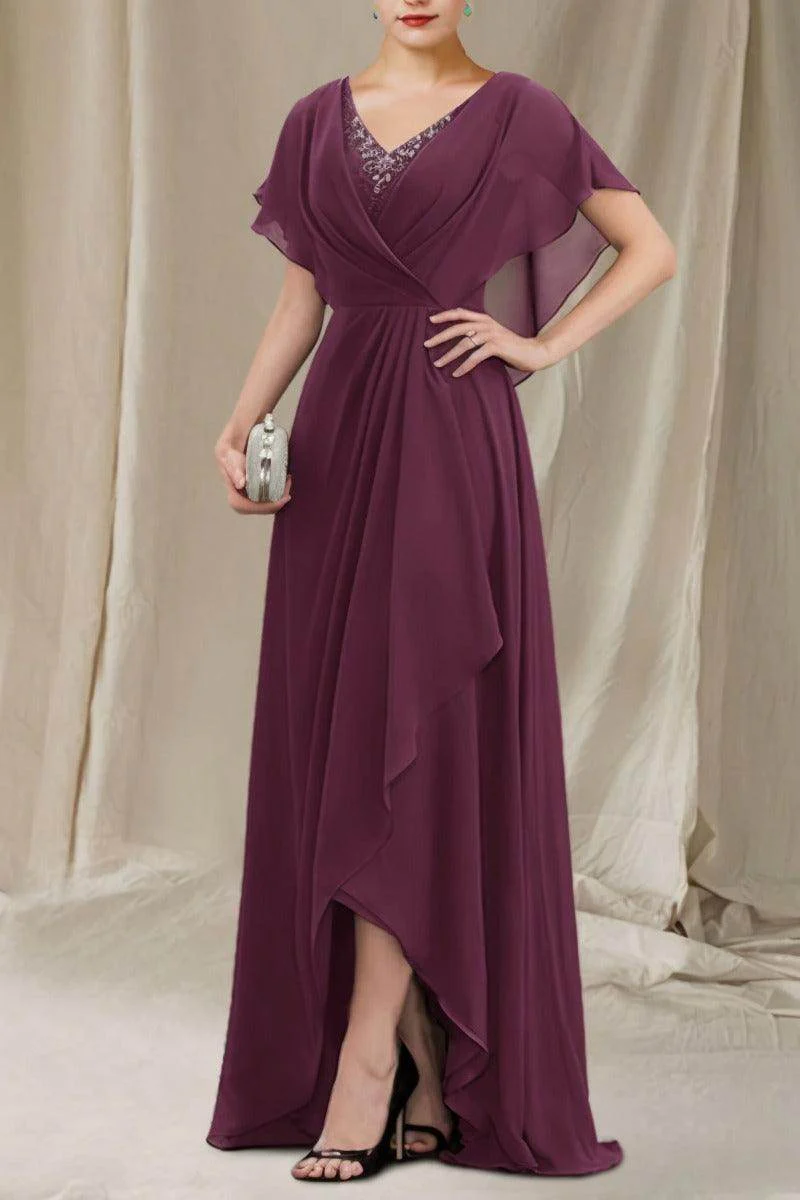 A-Line Sweep-Brush Train Chiffon Mother Dress CM0080