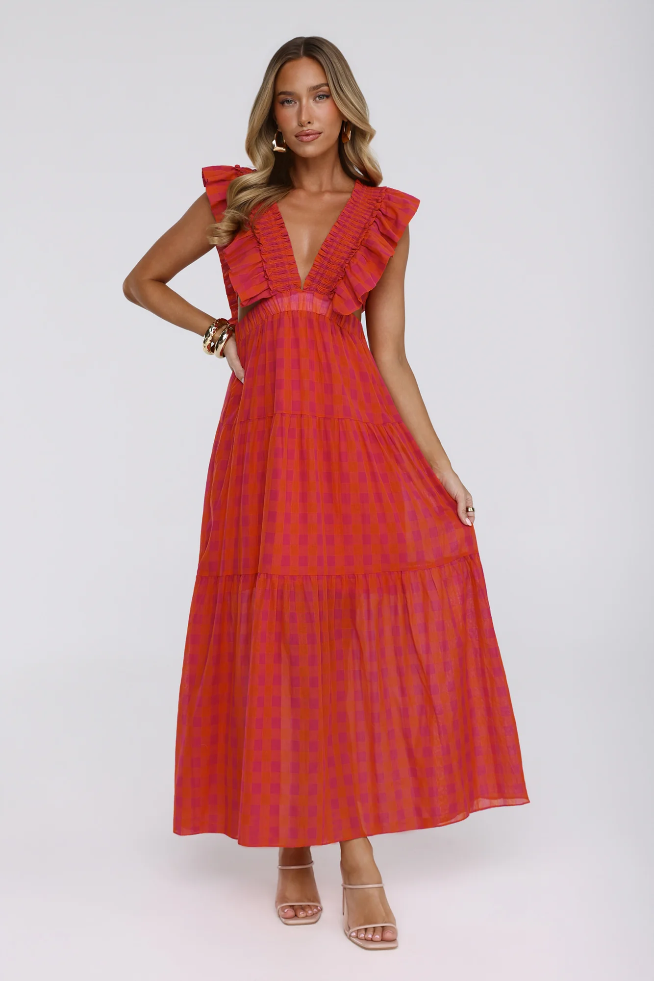 Classic Plaid Maxi Dress Pink