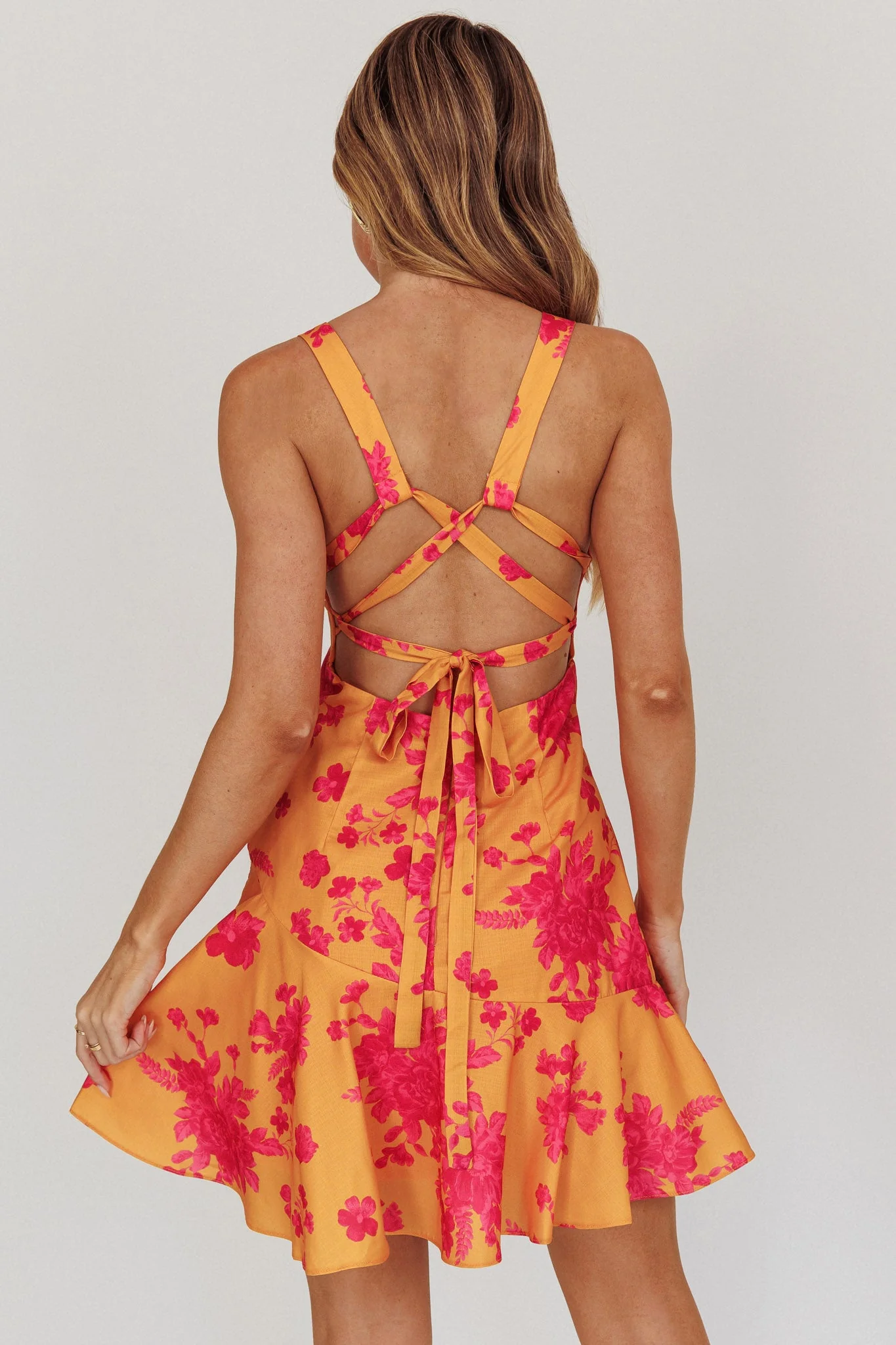 Like Me Strappy Back Mini Dress Floral Orange - luluinthesky