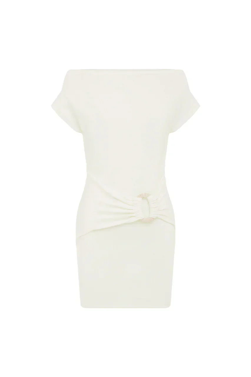 Kamryn Side Tie Knit Mini Dress - White