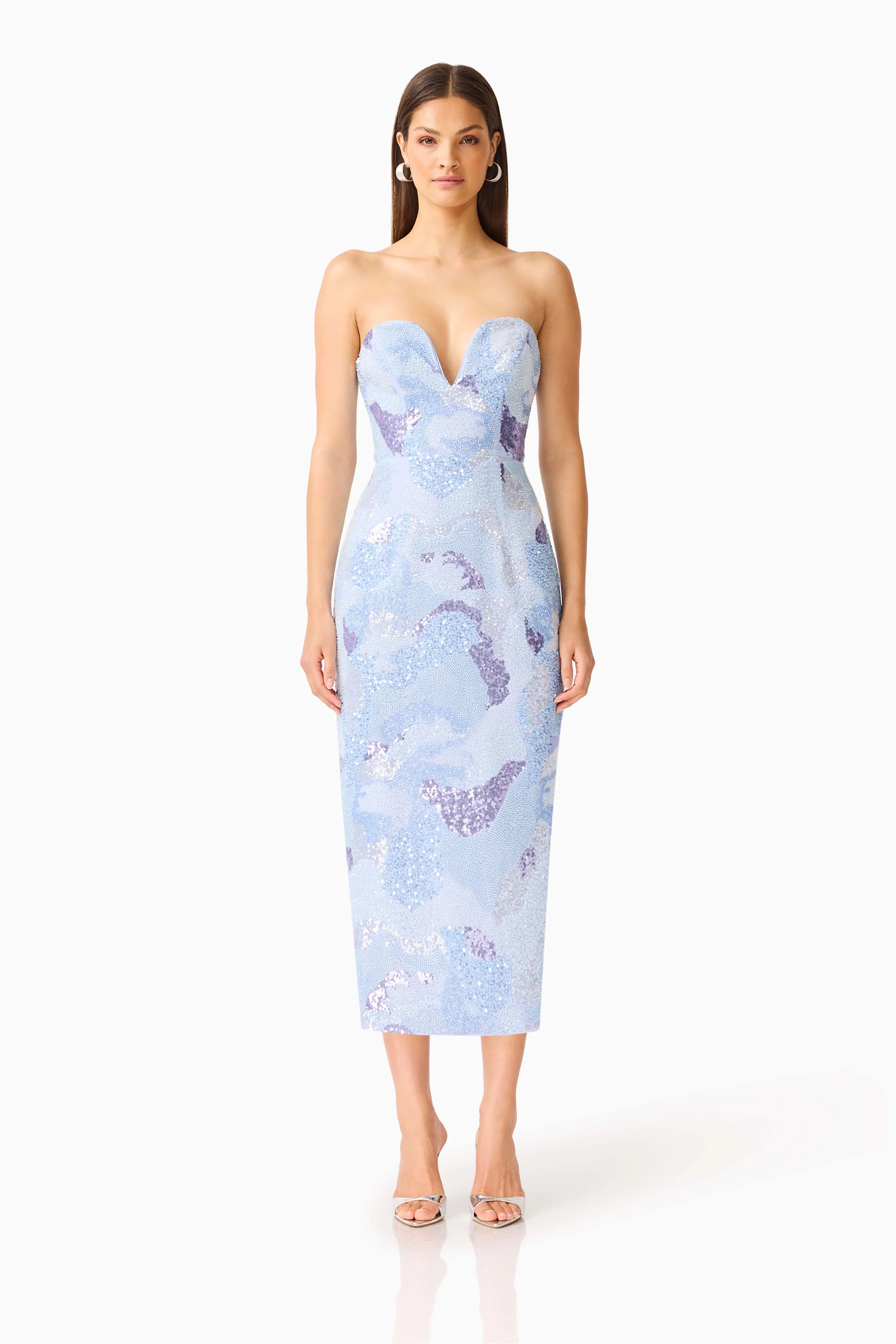 Aurae Embellished Midi Dress in Sky Blue
