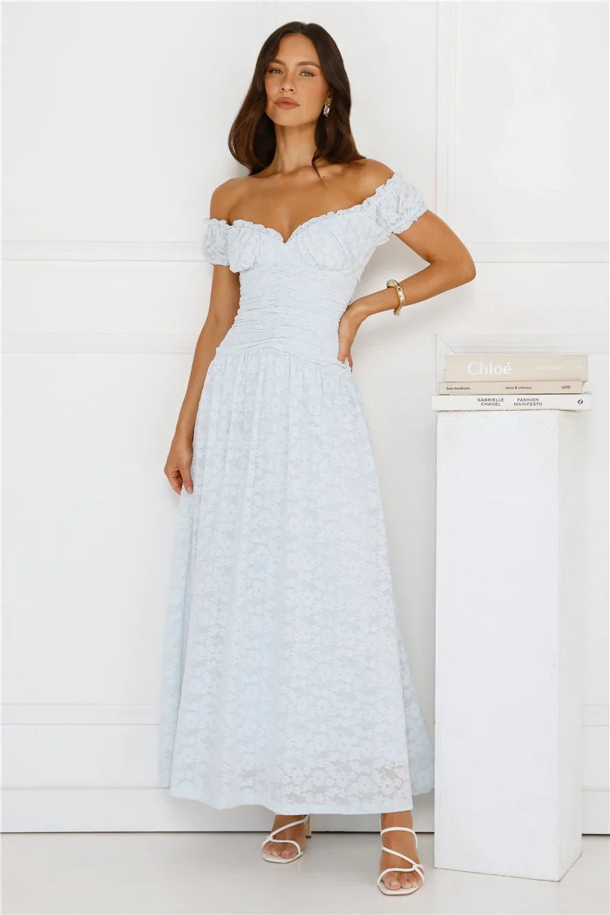 Soft Serve Off Shoulder Maxi Dress Blue