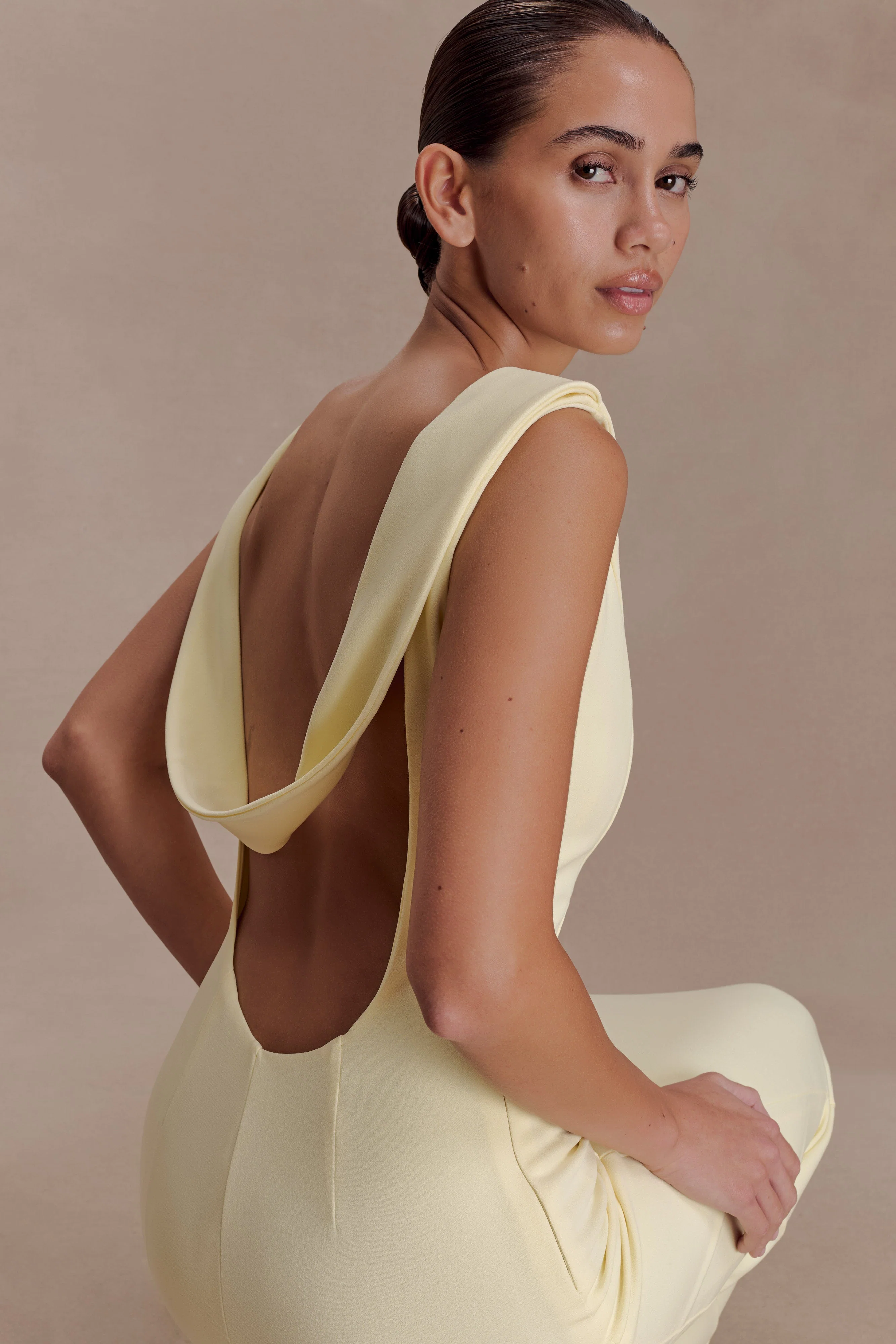 Galilea Crepe Draped Maxi Dress - Lemon