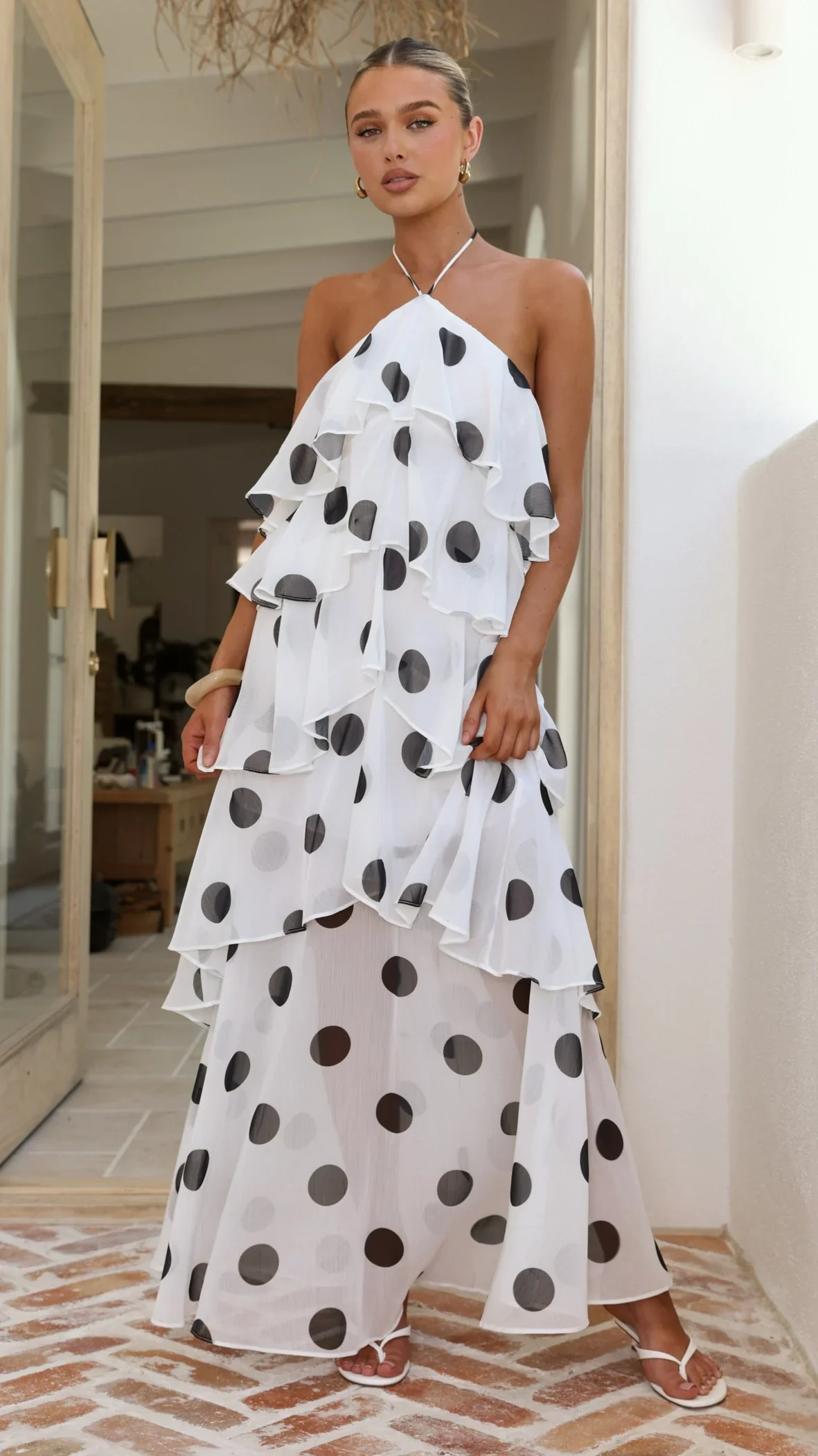 Loana Maxi Dress - White/Black Spot