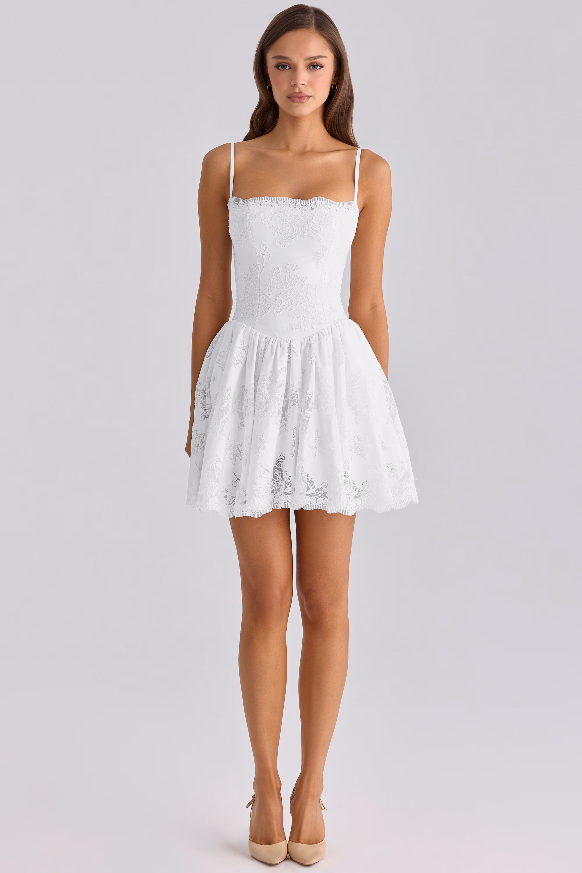 White Custom Lace + Colton Broderie Anglaise Mini Dress