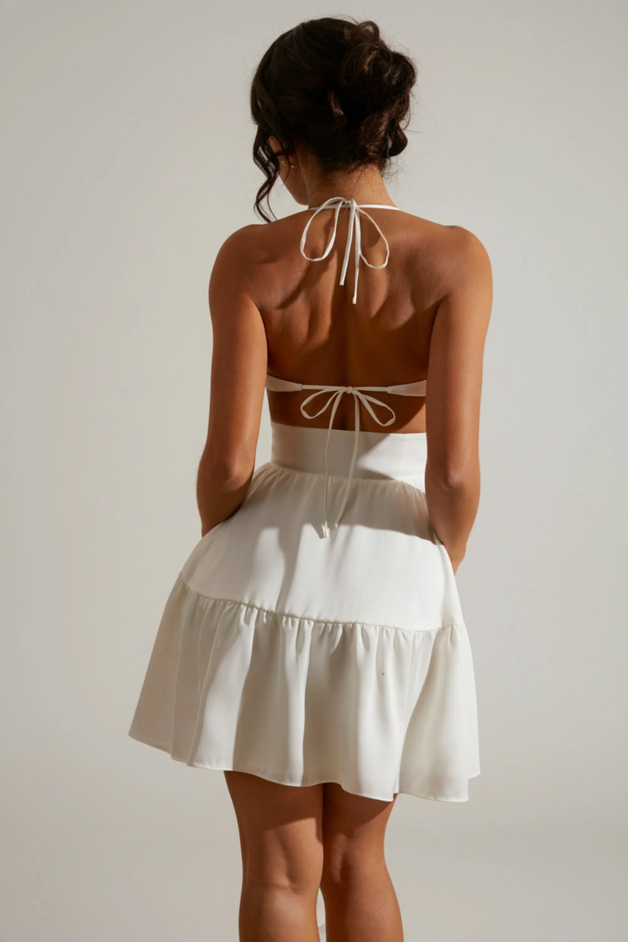 Halter Neck Cut Out Mini Dress in White