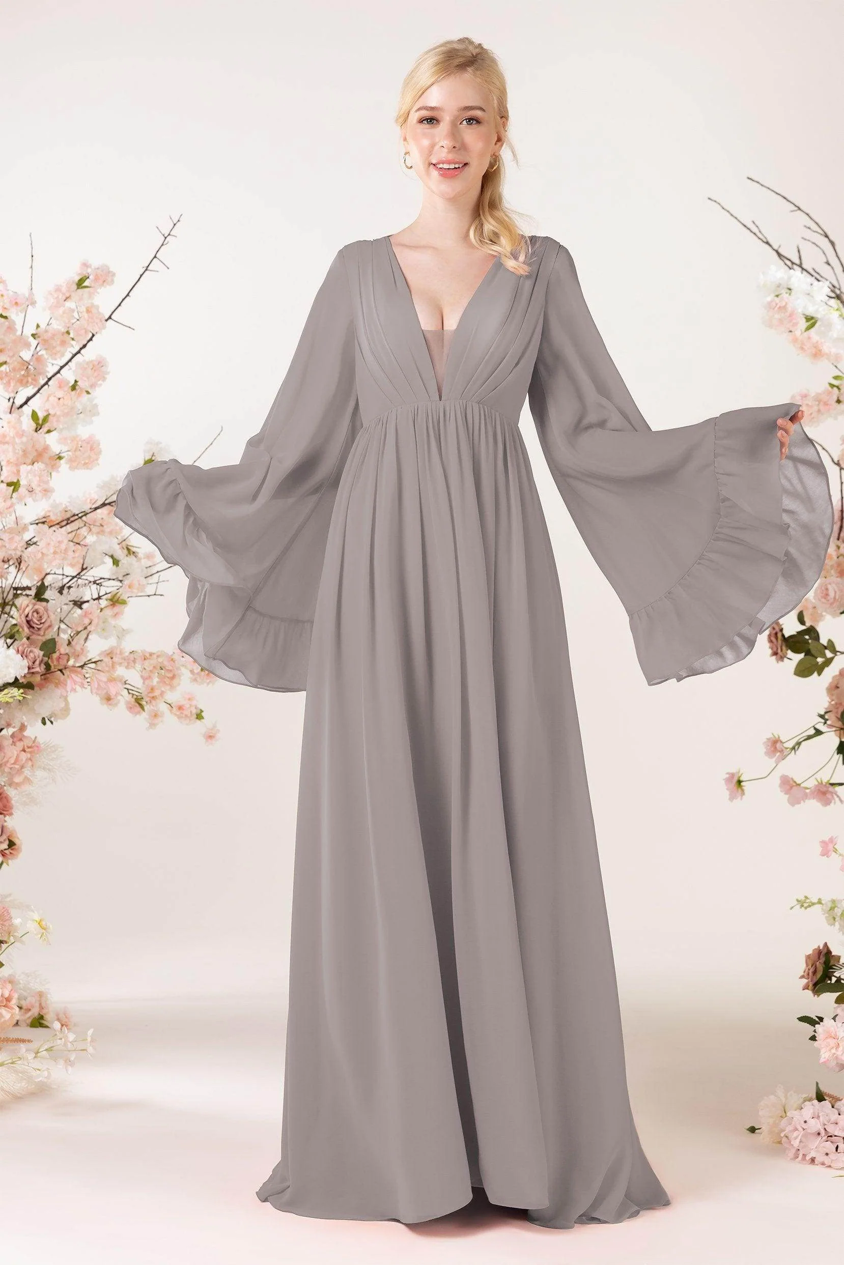 A-Line Sweep-Brush Train Chiffon Bridesmaid Dress CB0465