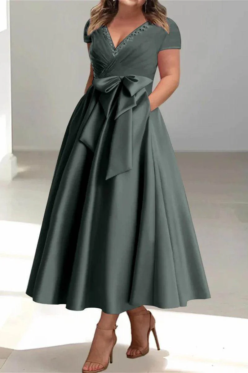 A Line V-Neck Mother of the Bride Dresses with Pockets CM0350