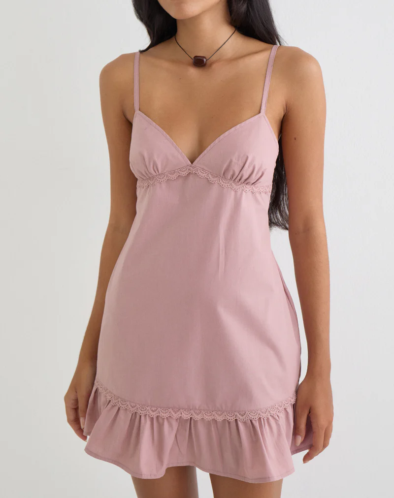 Tavita Mini Dress in Poplin Dusty Rose