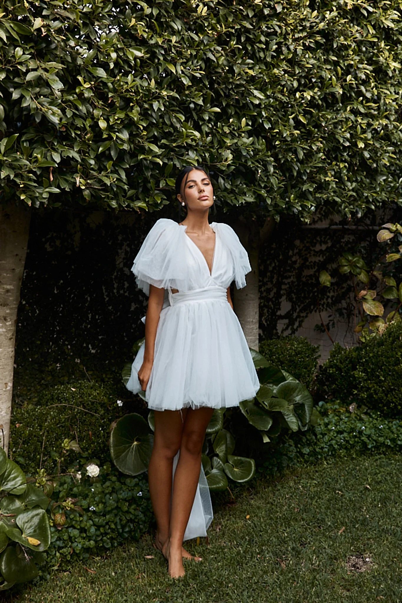 Star Power Tulle Train Mini Dress White