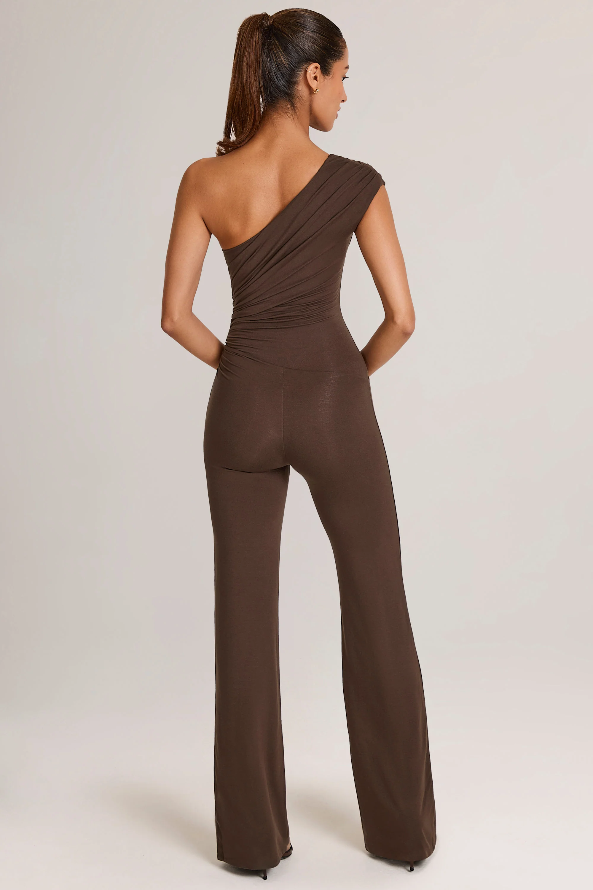 Modal One-Shoulder Jumpsuit in Chocolate Brown