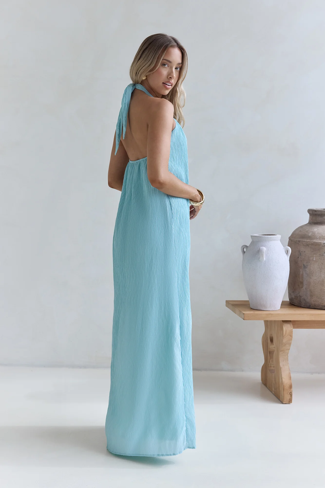 Isle Of Chic Halter Maxi Dress Aqua