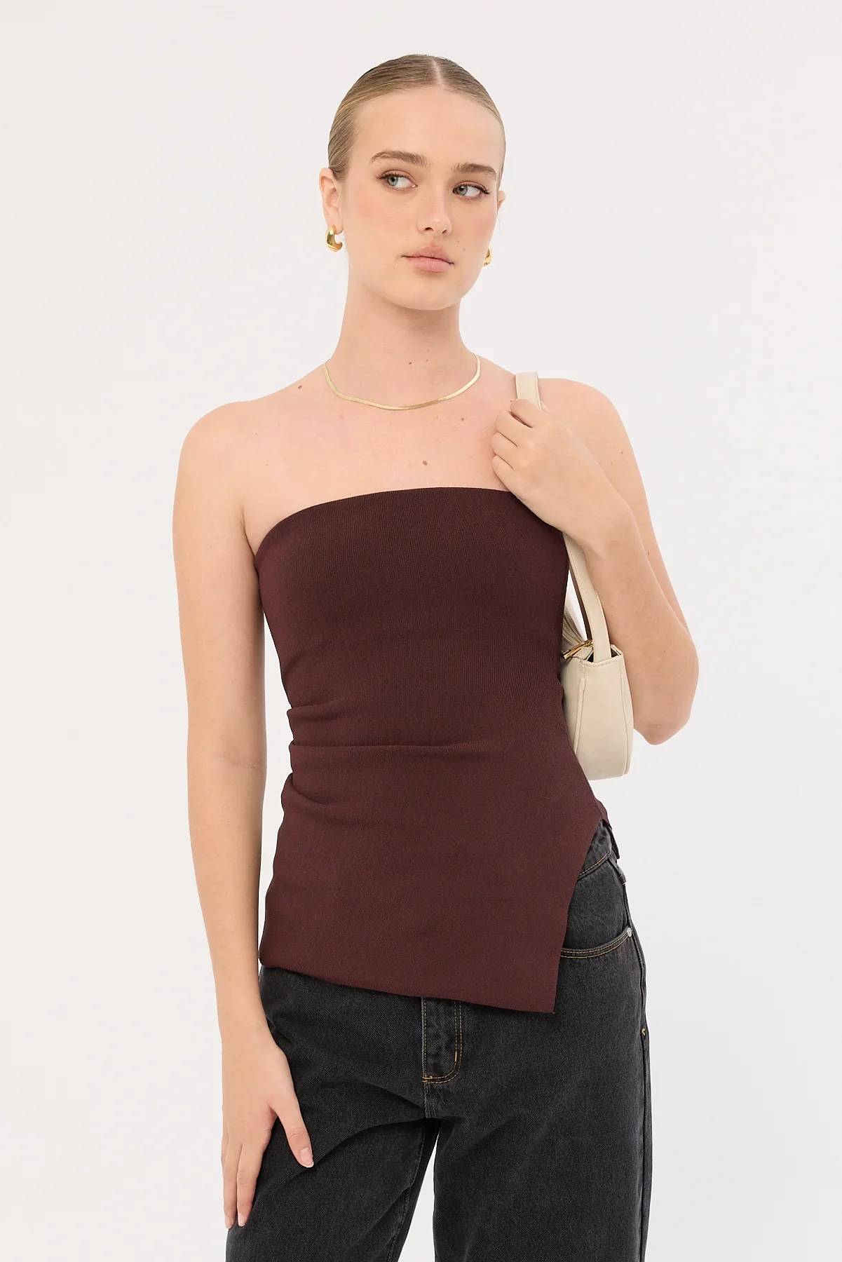 Perfect Stranger Athena Strapless Knit Top Chocolate