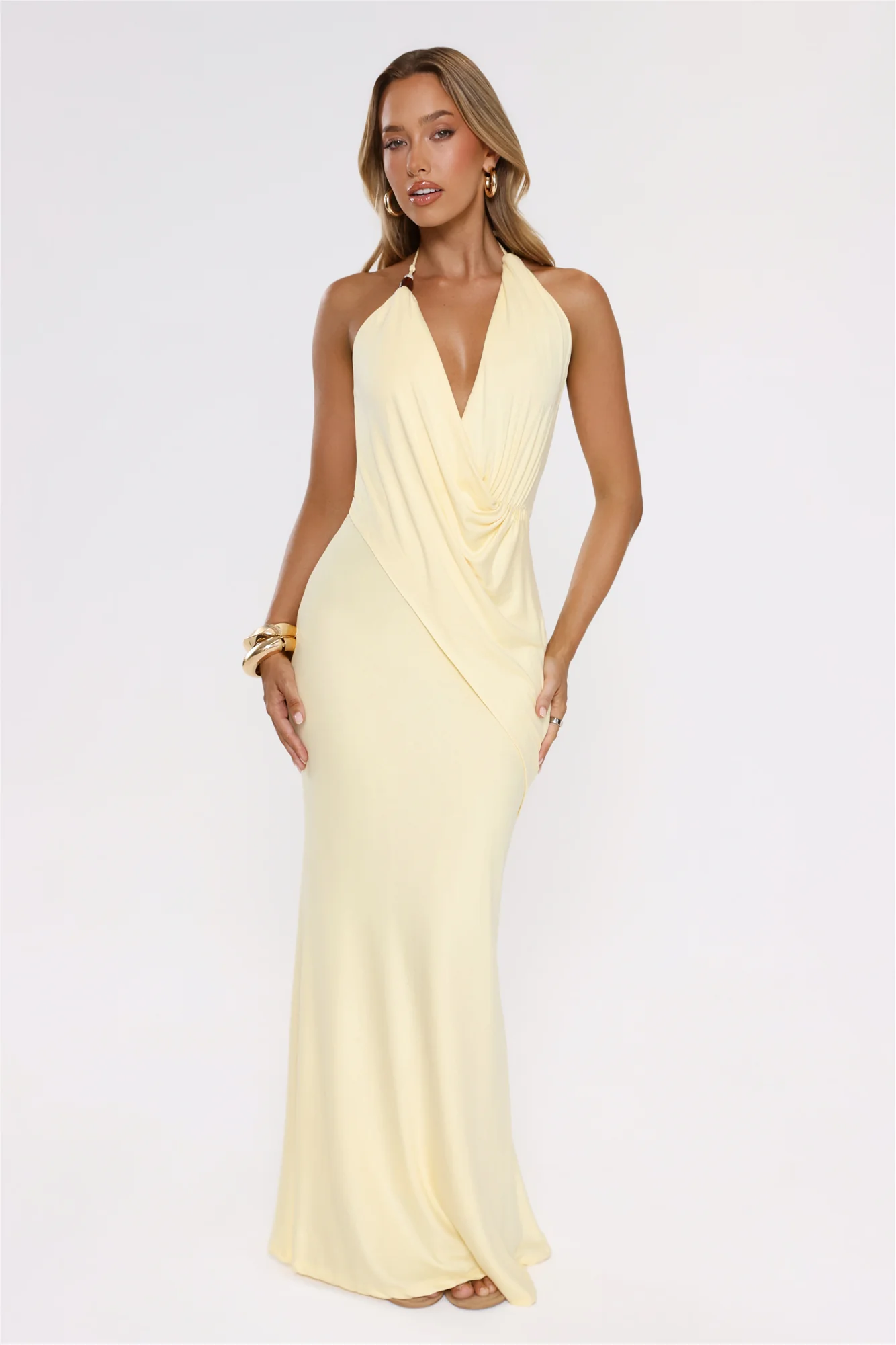 Catch Me Glowing Halter Maxi Dress Yellow