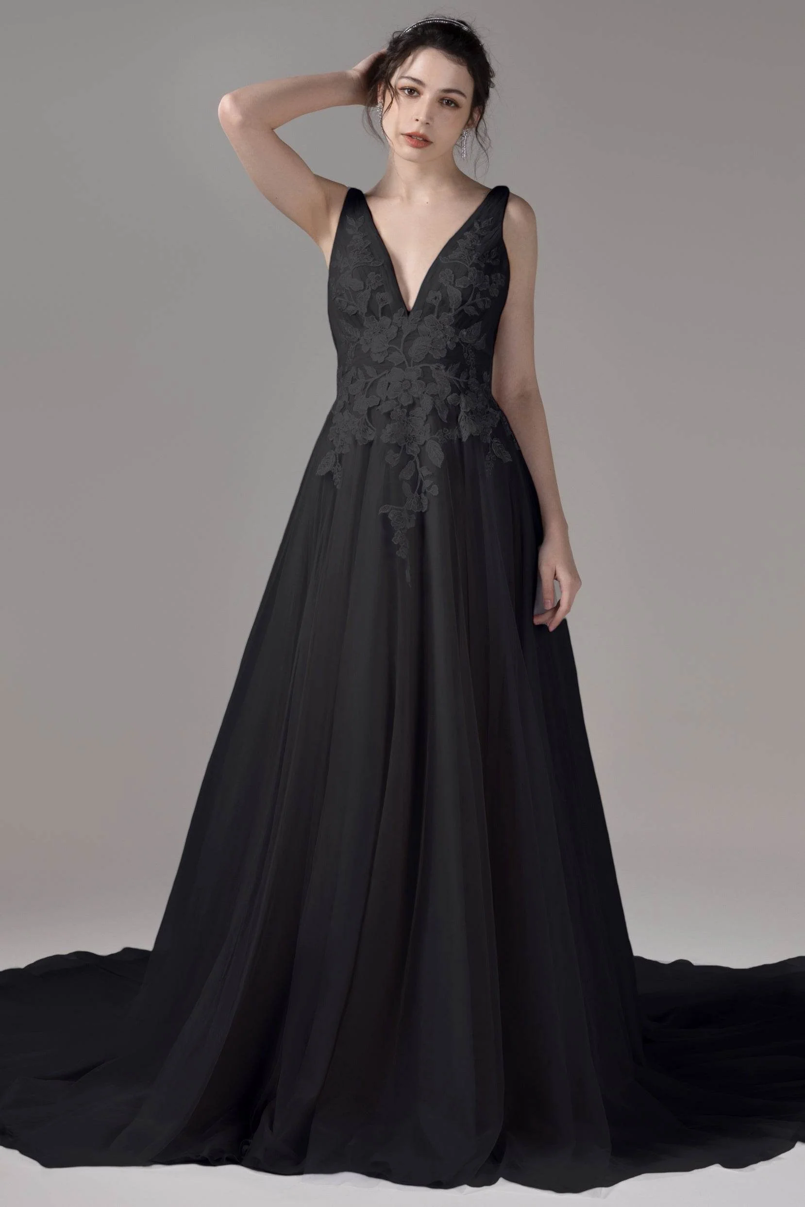 A-Line Court Train Lace Tulle Wedding Dress CW2813