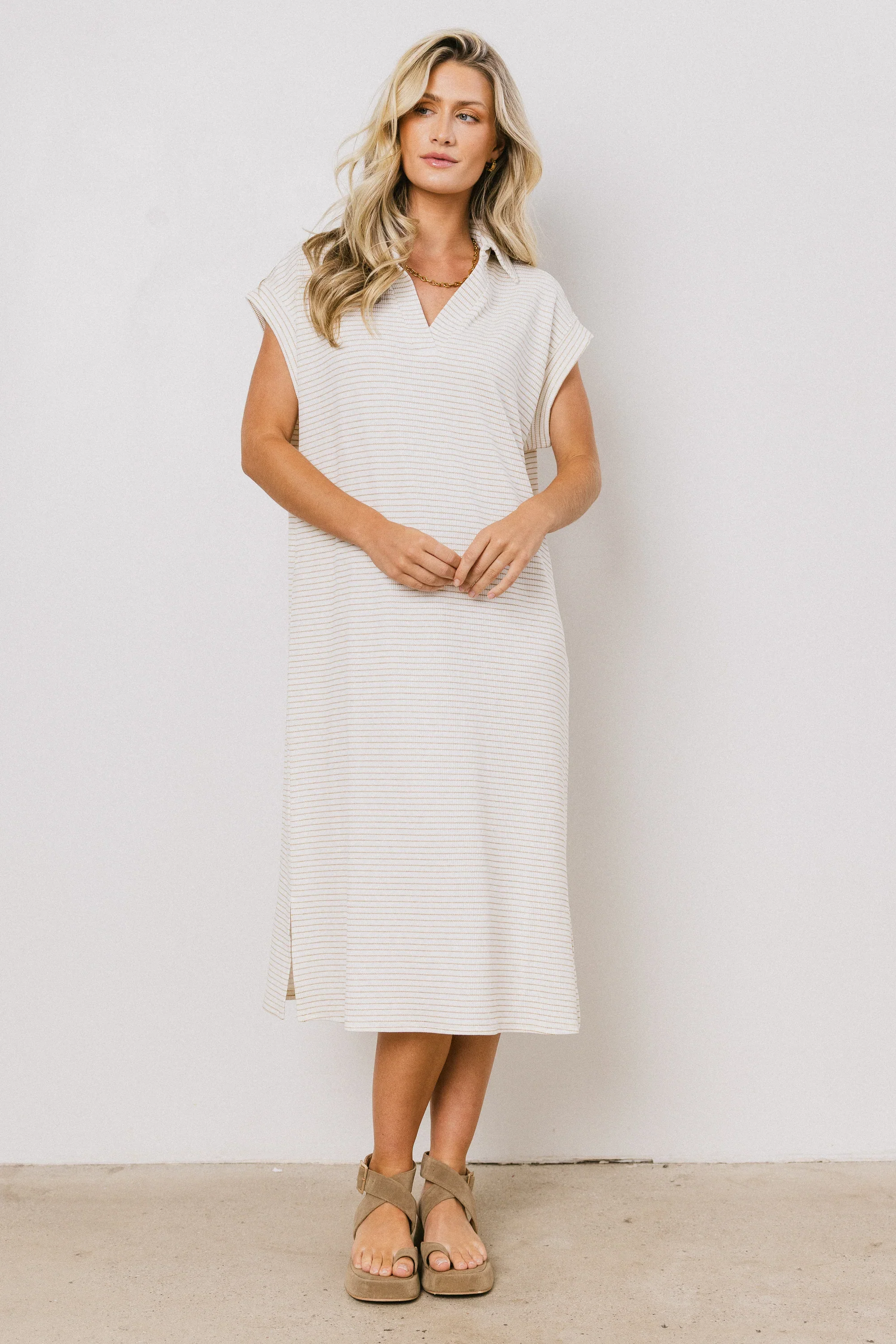 Elisa Striped Maxi Dress in Tan