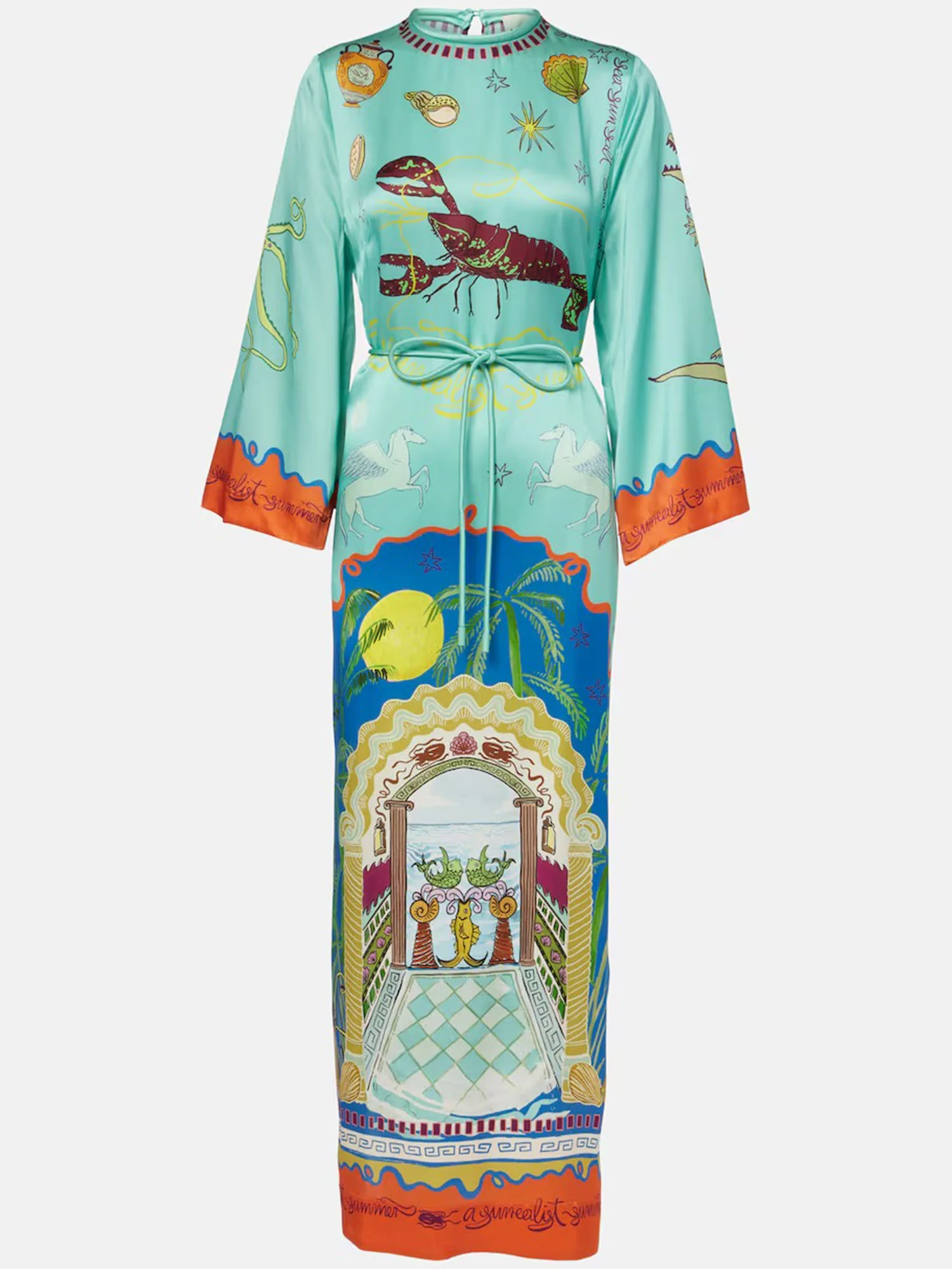 Mythical Scene Printed Kaftan Midi Dress