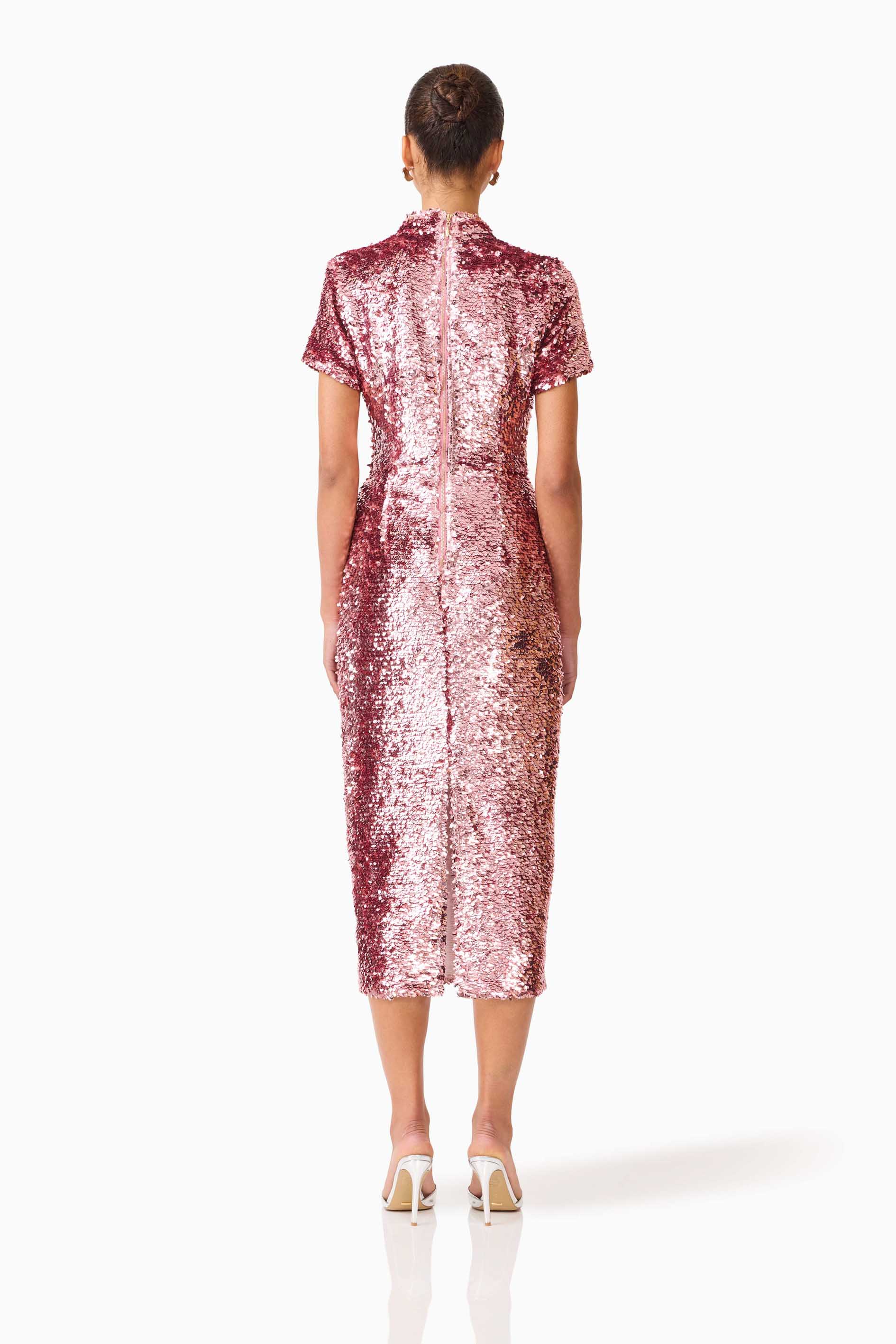 Alissa Sequin Midi Dress in Pink