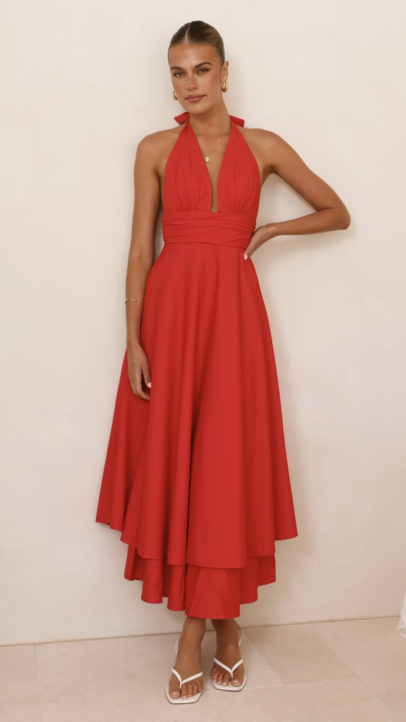 Kathy Halter Neck Maxi Dress - Red