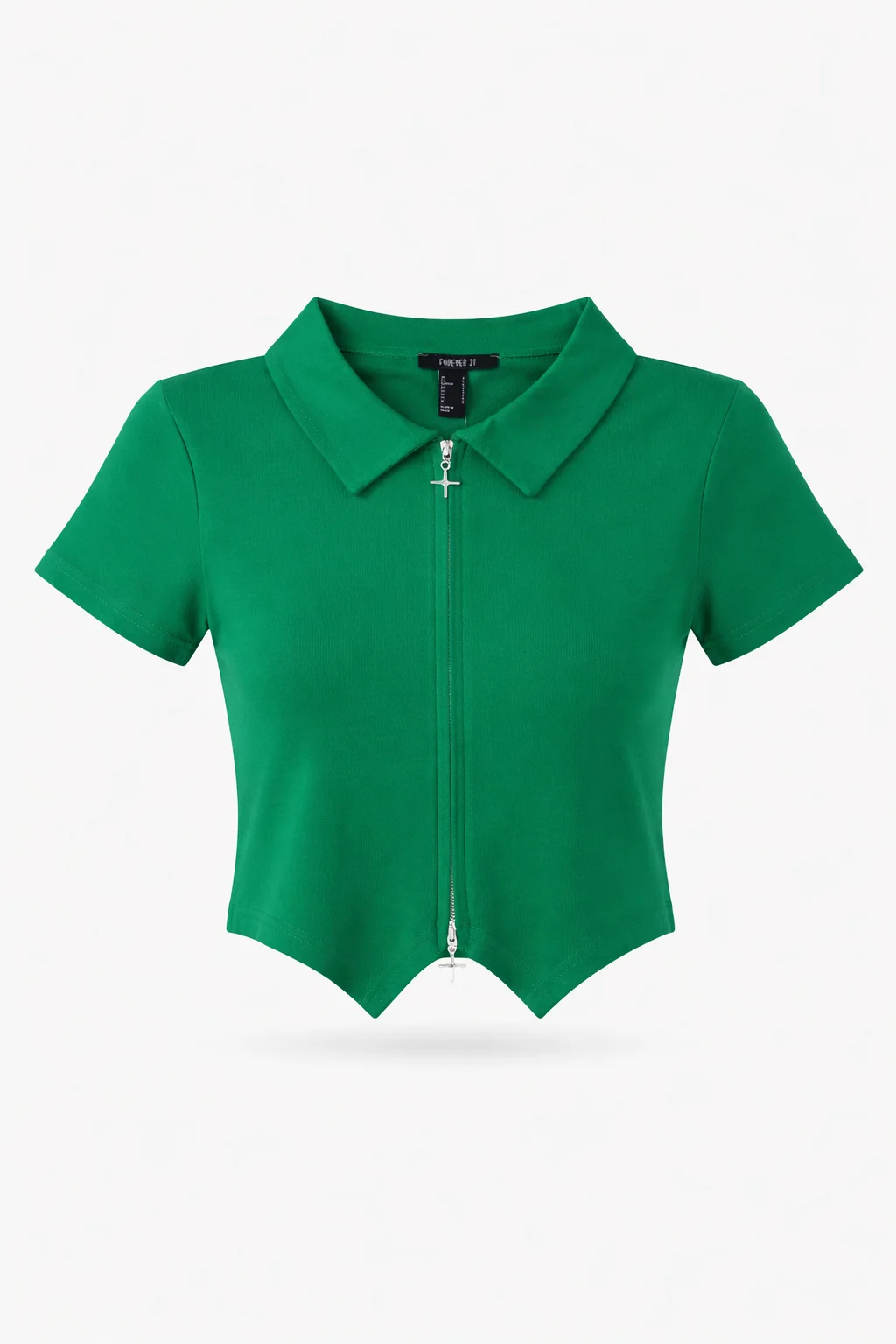 Double Zip Front Short Sleeve Collared Top
