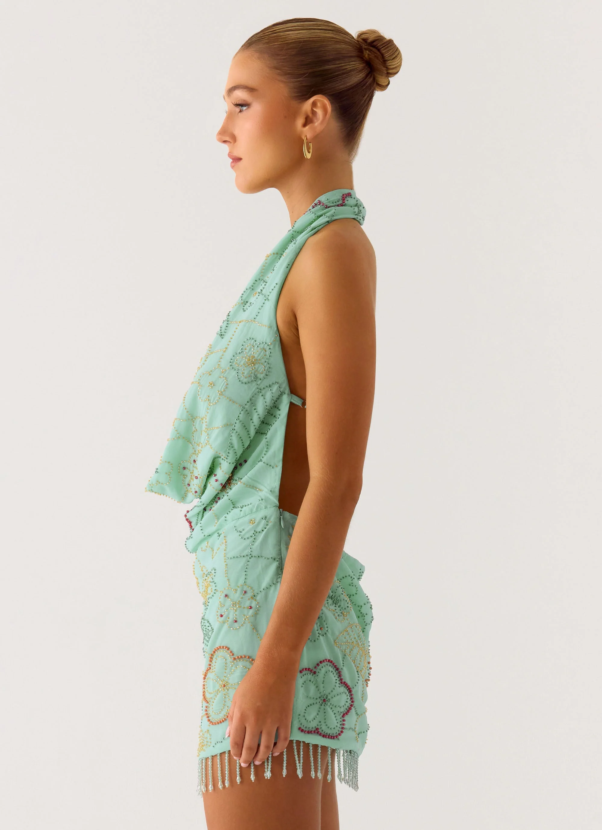 Outlaw Beaded Mini Dress - Mint Aqua - luluinthesky