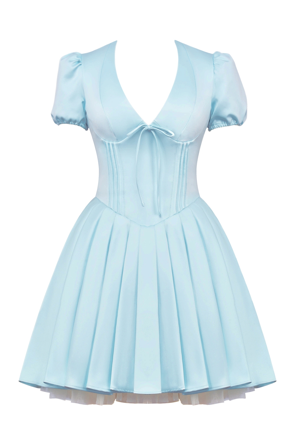Delicate Blue Satin Pleated Mini Dress