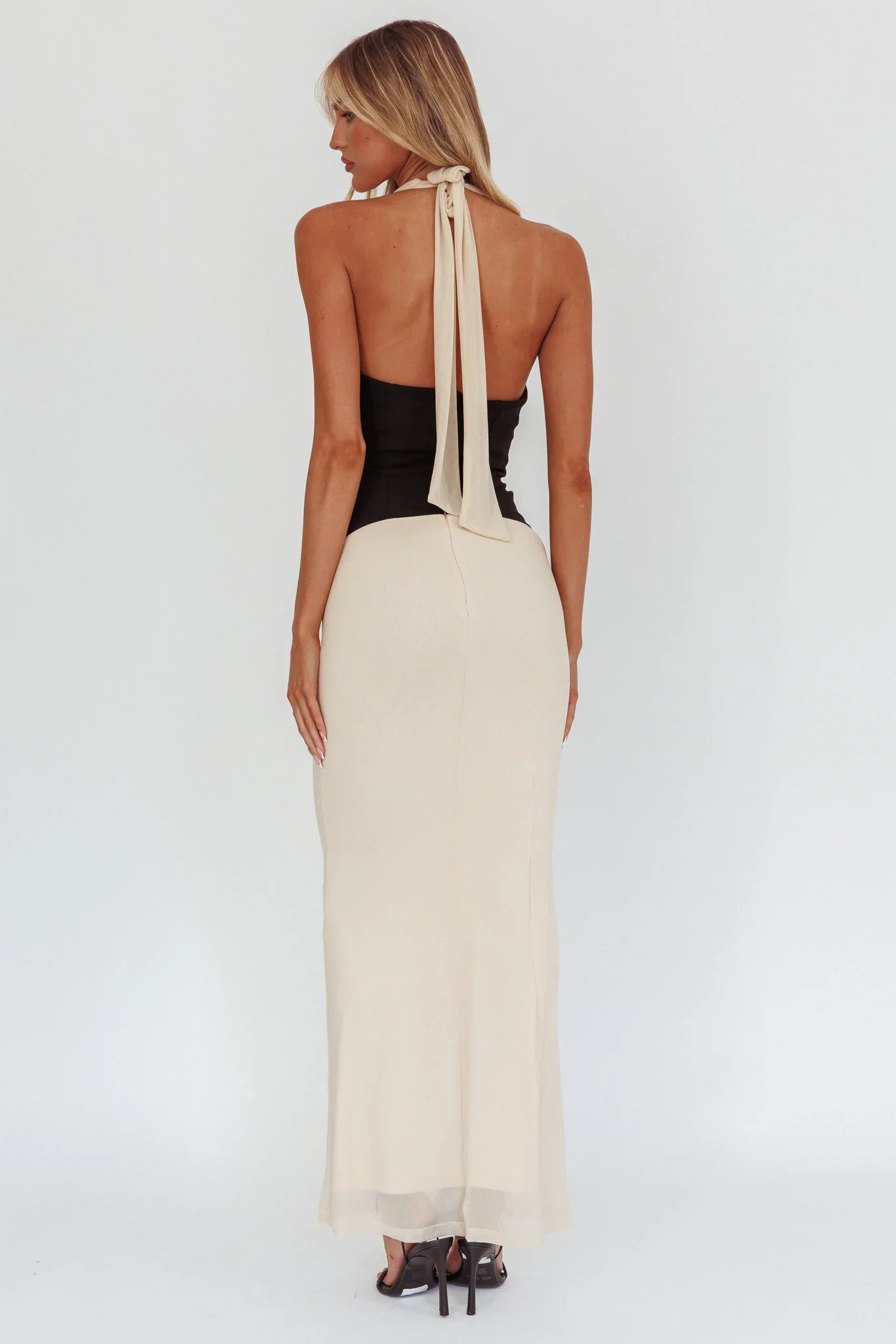 Milos Contrast Halter Maxi Dress Cream
