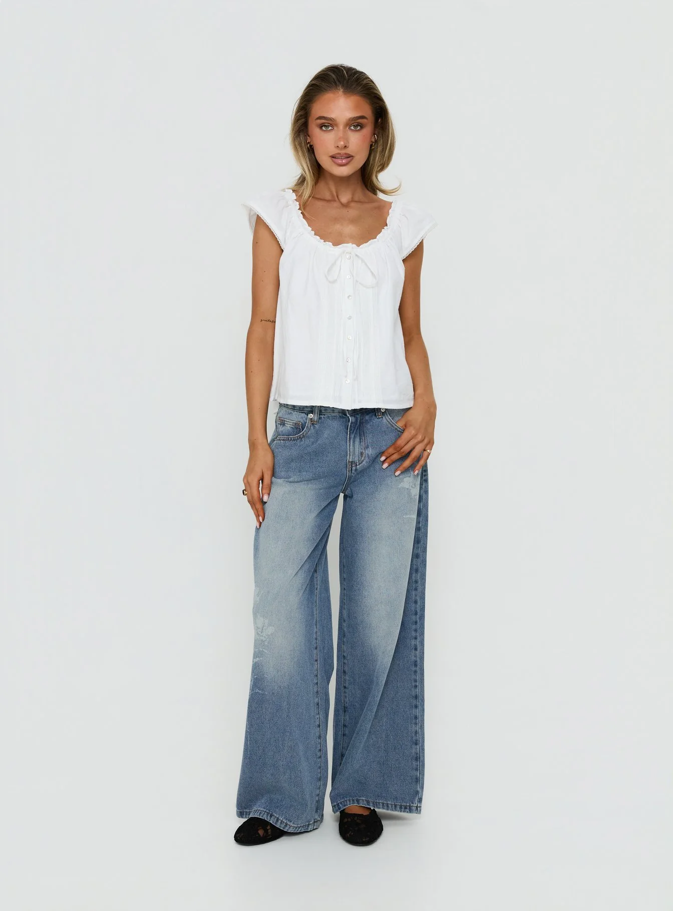 Never Over Floaty Babydoll Top White