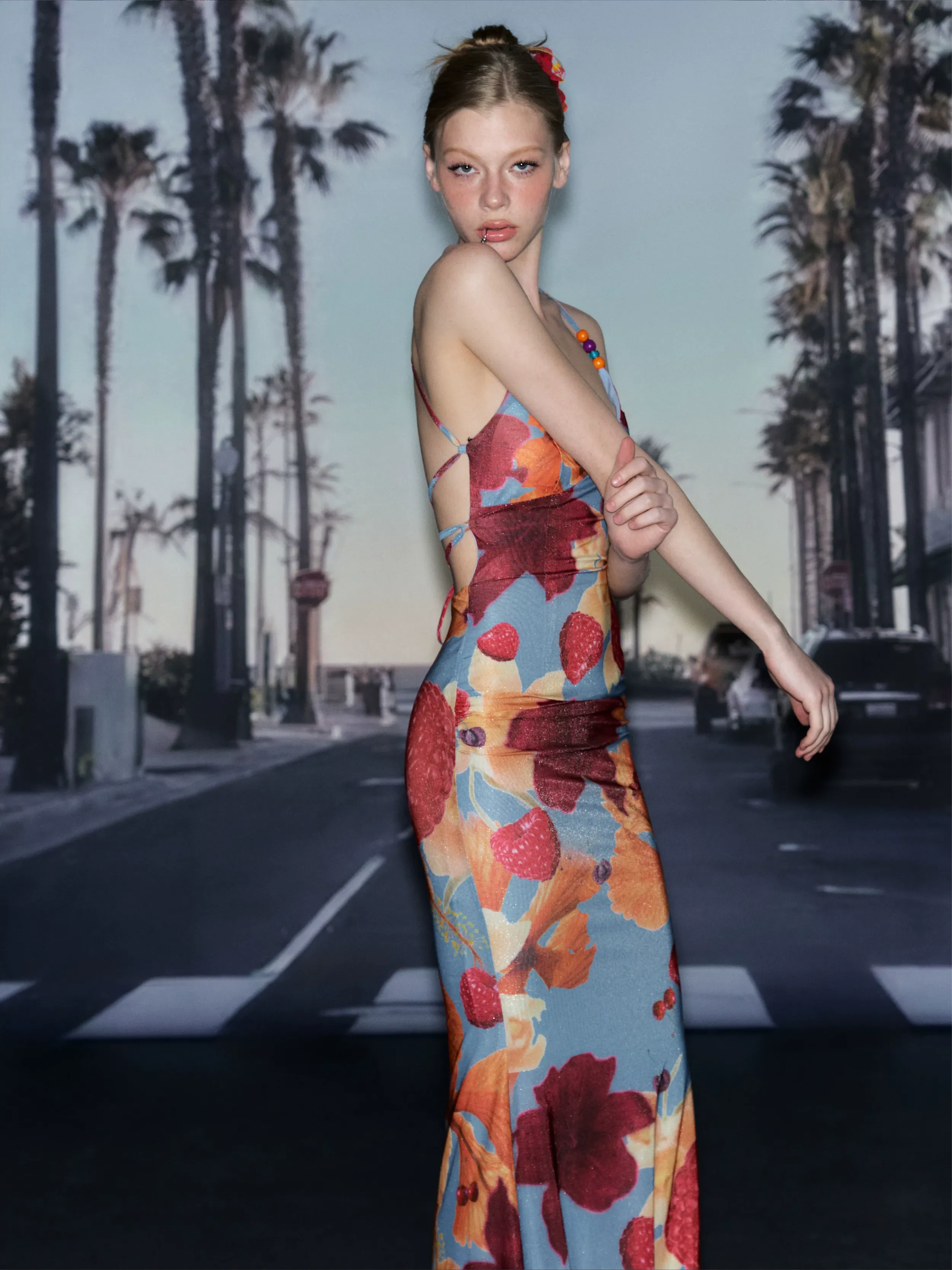 Fitted Backless Print Dress