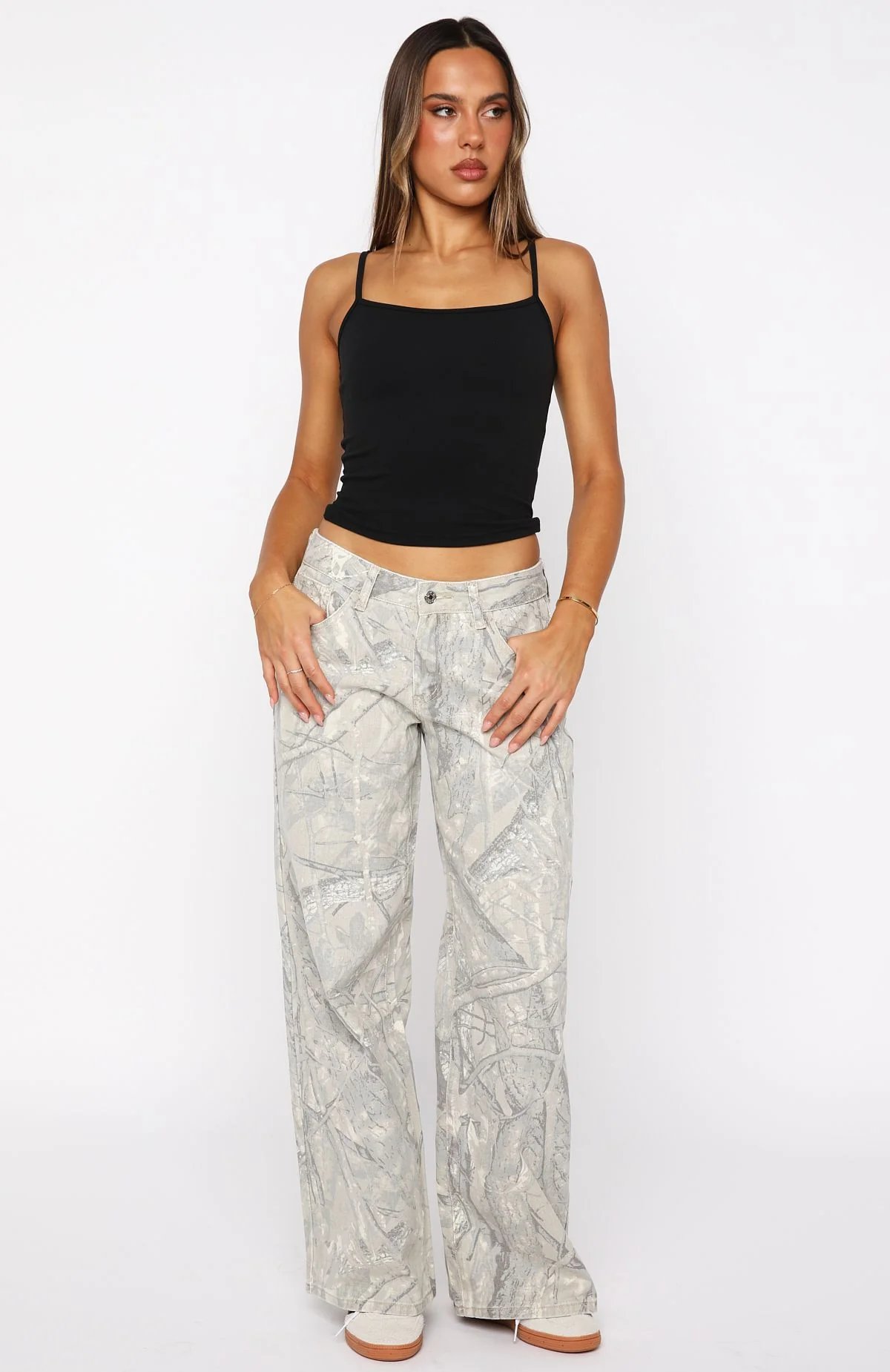 Maeve Low Rise Wide Leg Jeans Sand Camouflage