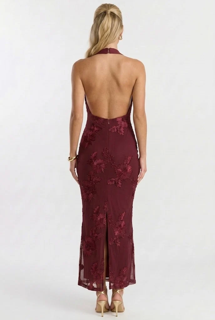 Bordeaux Nights Floral Midi Dress